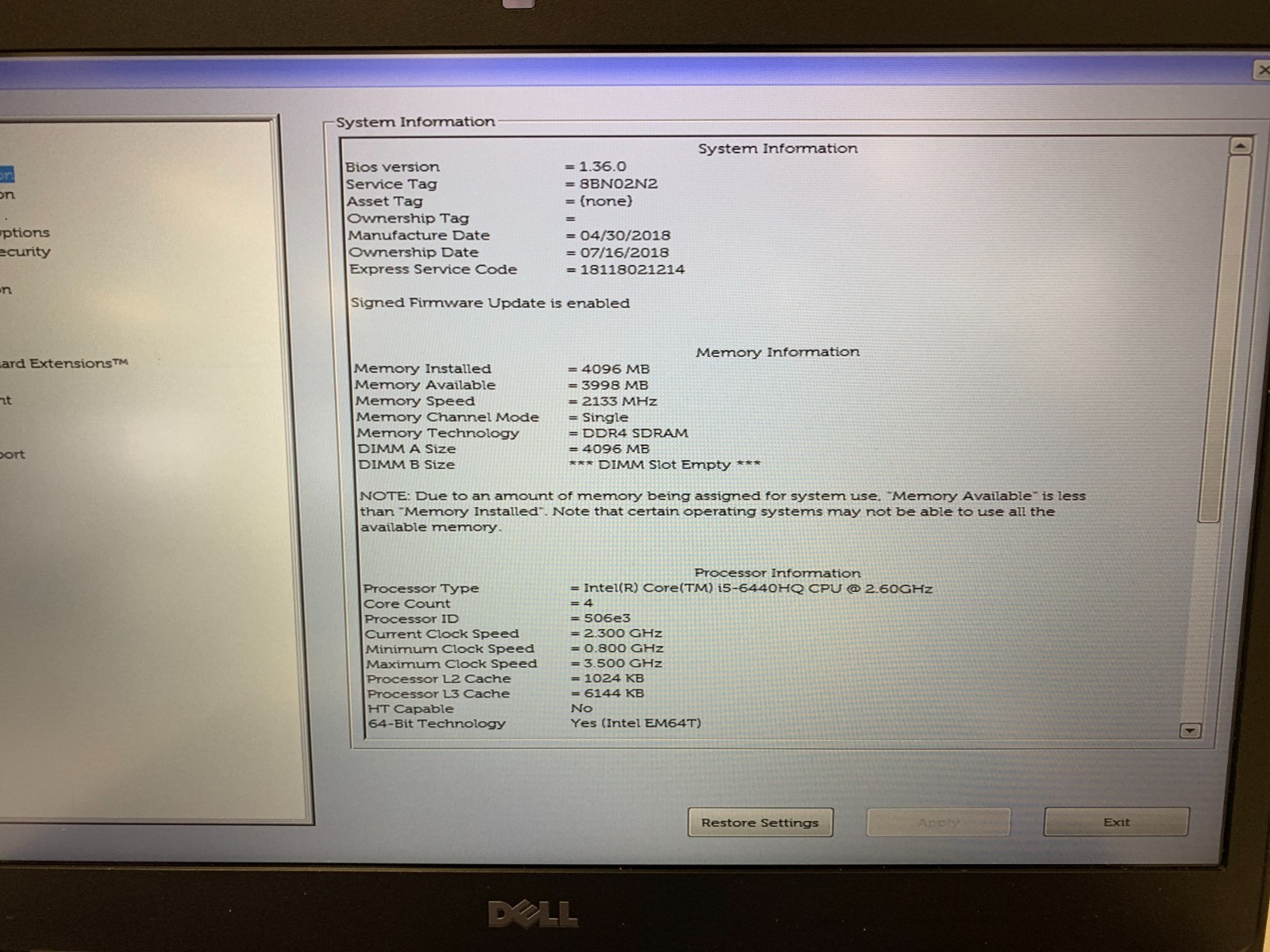 Dell Latitude 5480 14″ FHD i5-6440HQ 2.6GHz 4GB RAM No SSD/OS