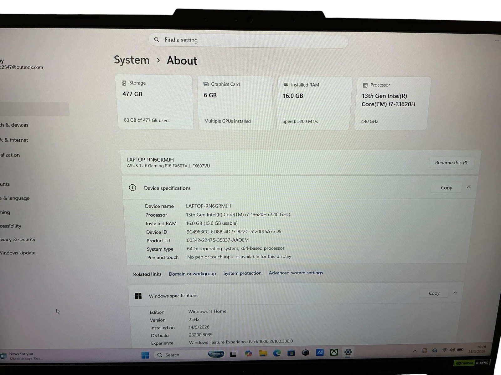 Asus TUF F16 FX607V 16″ i7-13620H 2.4GHz 16GB RAM 512GB SSD GeForce RTX 4050
