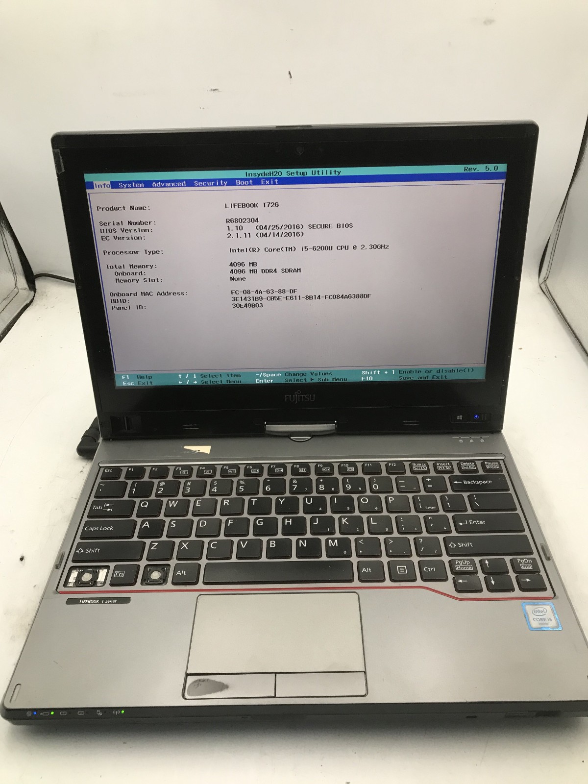 FUJITSU LIFEBOOK T726 – BOOTS TO BIOS – INTEL I5 6200U – 4GB RAM – READ DESC -BB
