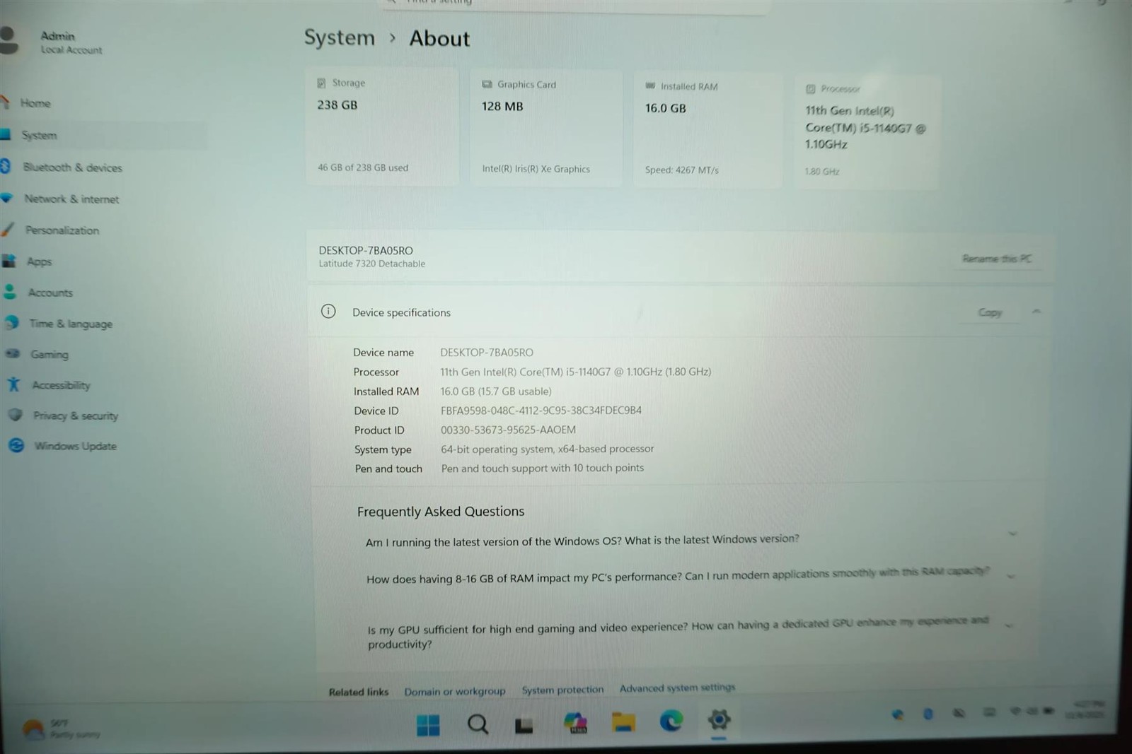 Dell Latitude 7320 Detachable Core i5-1140G7 1.1GHz 16GB 256GB – good working