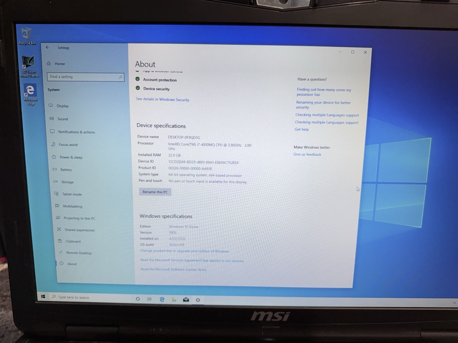 MSI GT70 2PC Dominator Gaming Laptop i7-4810MQ 32GB NVIDIA GTX 870M 17.3″ Win10