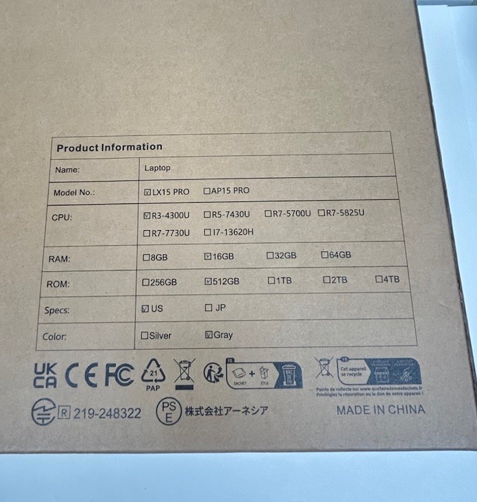 ACEMAGIC -LX15PRO – 15.6 inch FHD laptop computer AMD Ryzen 3 4300U 16GB ROM 512