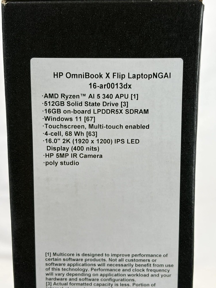 HP Omnibook X Flip Laptop 16″ 2K 512GB SSD 16GB RAM Ryzen AI 5 340 SPB JA360907