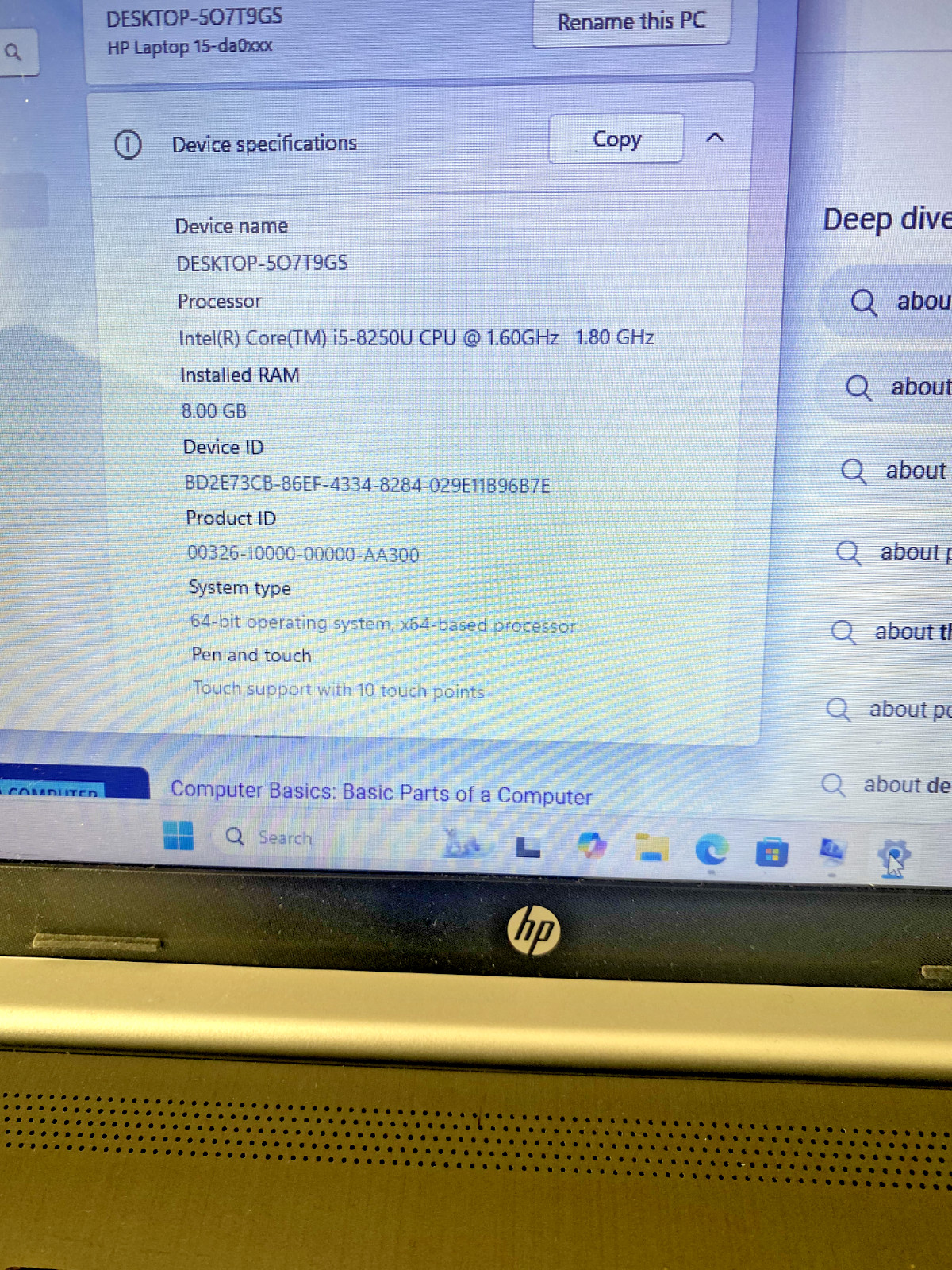 HP Laptop 15-da0xx – Intel Core i5-8250U 8GB RAM 256GB SSD Windows 11 Pro & MS