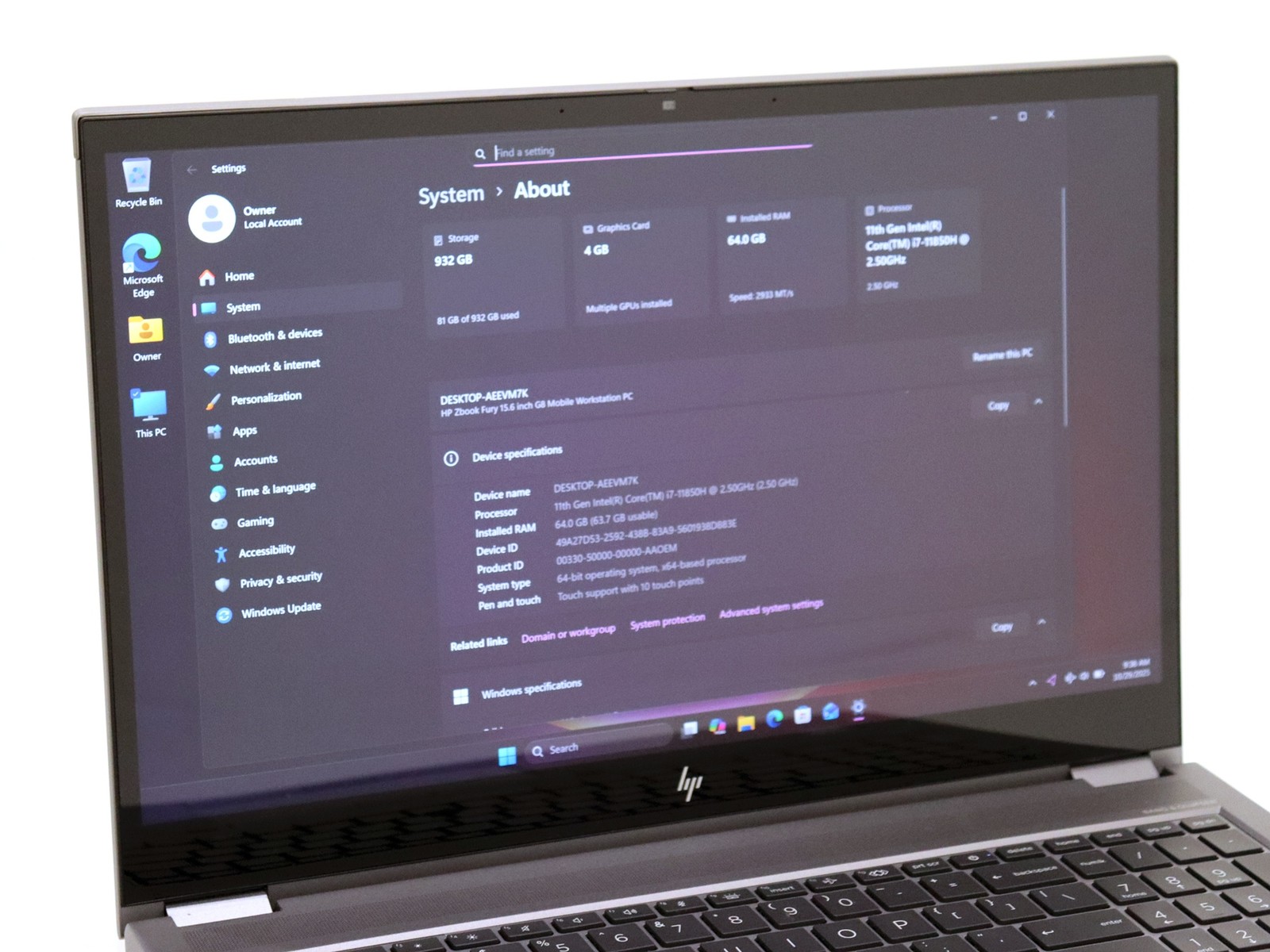 HP ZBook Fury G8 4K UHD 15.6″ Touch i7-11850H 64GB 1TB NVMe NVIDIA T1200 W11P