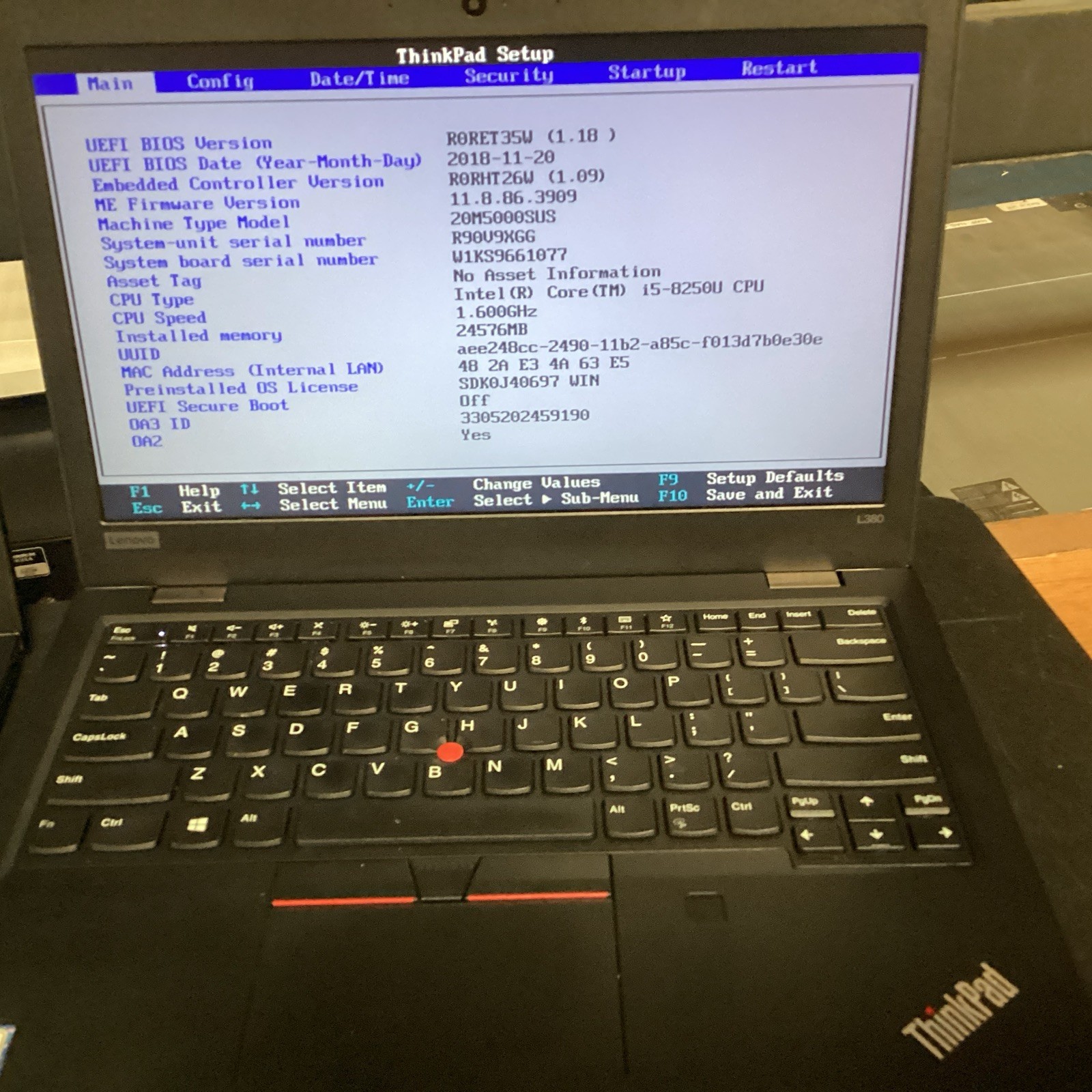 Lot of 5 Lenovo ThinkPad L380 i5-8250U@1.60GHz 4)8GB 1)24GB RAM 256GB SSD No OS