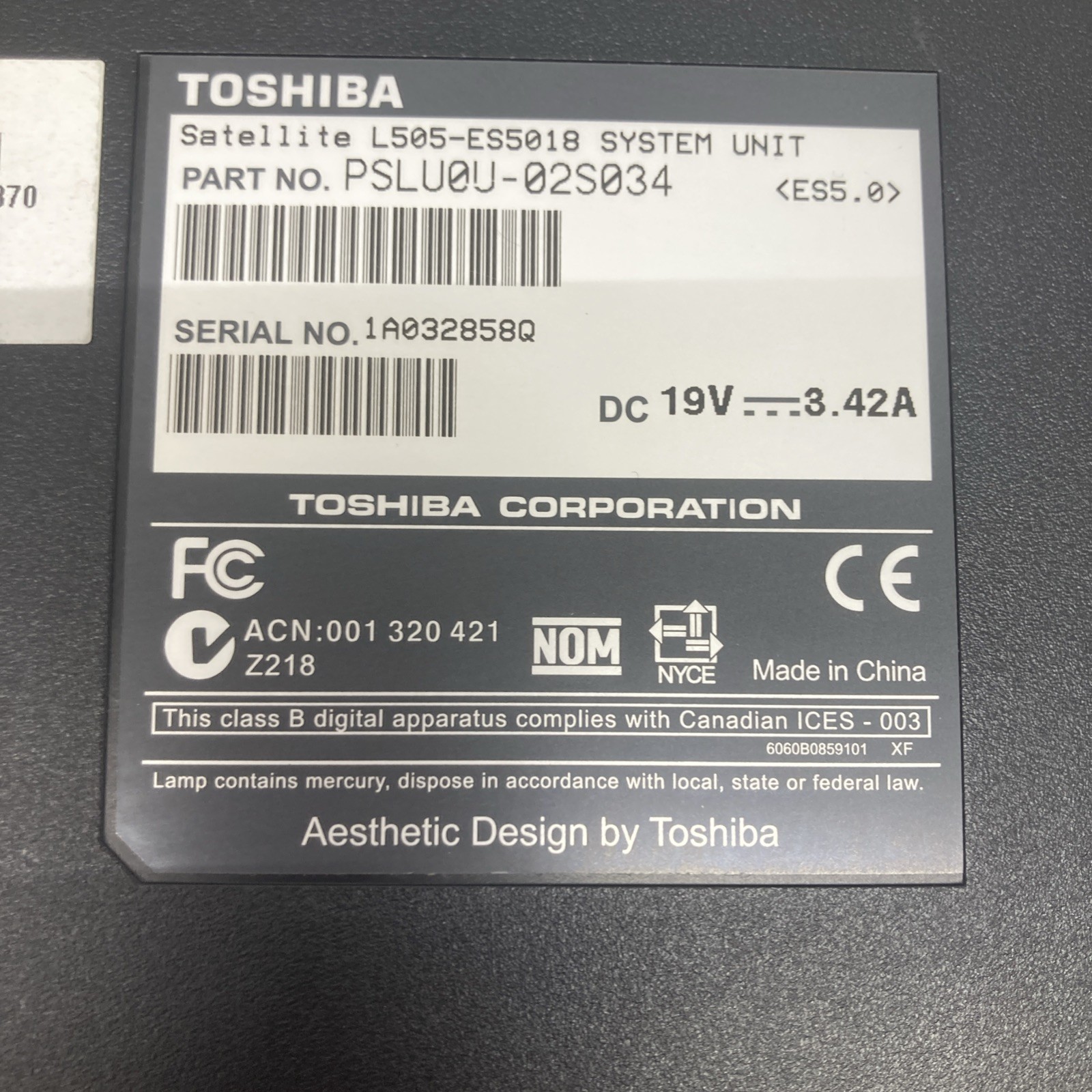 Toshiba Satellite L505 Pentium Dual-Core T4400 2.20GHz 3GB no HDD Boot to BIOS