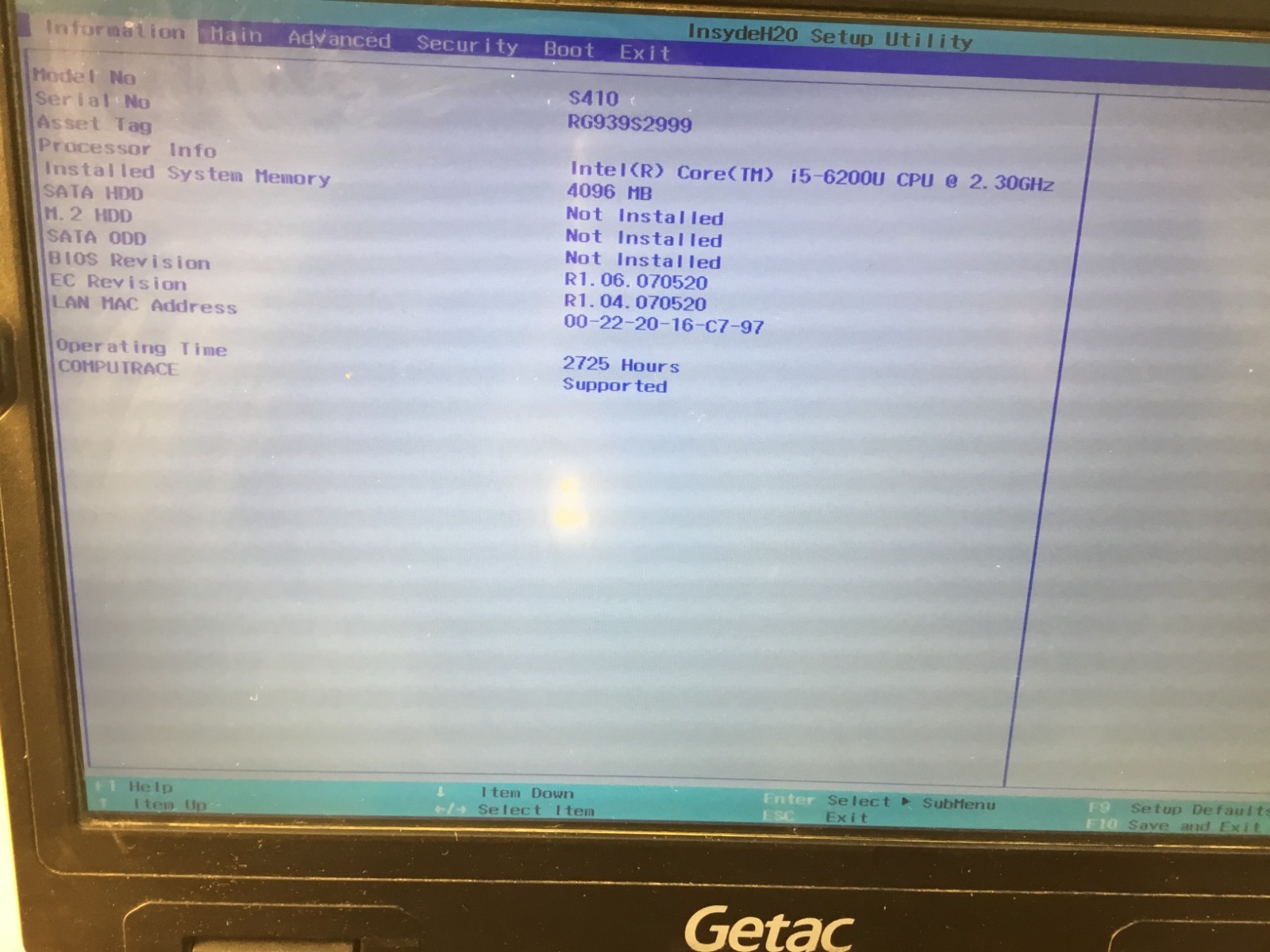 lots of 3.GETAC S410 Laptop i5-6200U.cpu @2.30 GHZ 4GB NO HDD