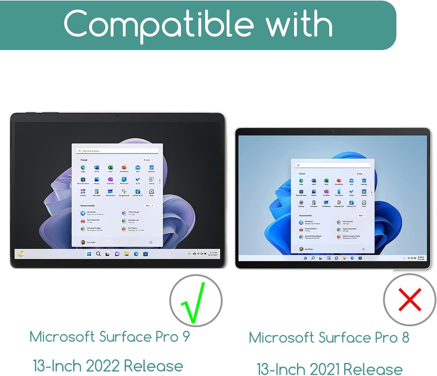 2-Pack Ultra HD Tempered Glass Screen Protector for Surface Pro 9, 10, 11, Case