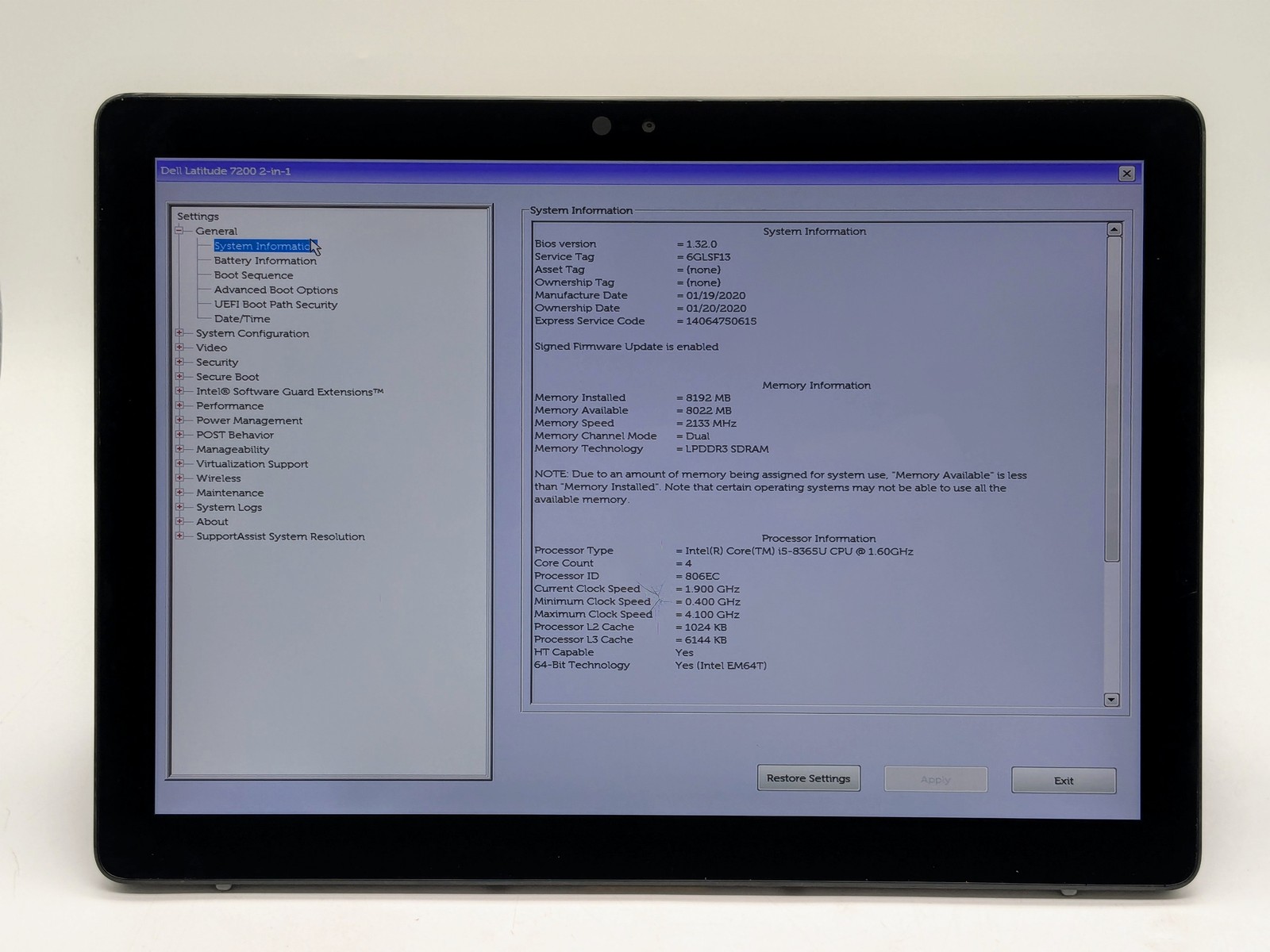 DELL LATITUDE 7200 2-IN-1 12″ FHD+ Touch I5-8365U 128GB SSD 8GB W10P FP Reader