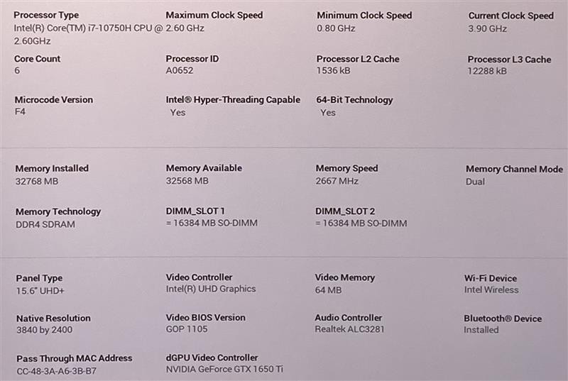 DELL XPS 15 9500 15.6″ I7 2.6GHz 32GB RAM 512GB SSD – Grade D