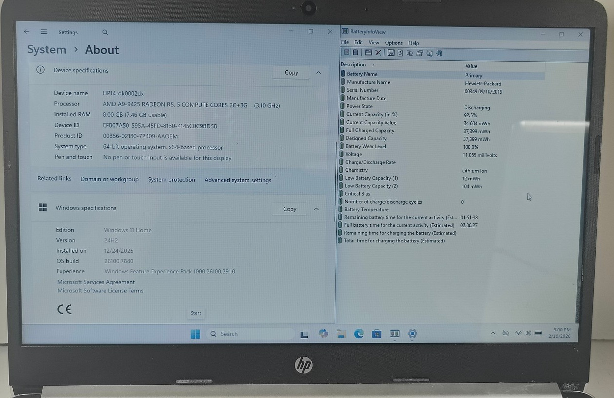HP 14-dk0002dx Laptop AMD A9-9425 3.10GHZ 14″ HD 8GB RAM 128GB SSD Windows 11