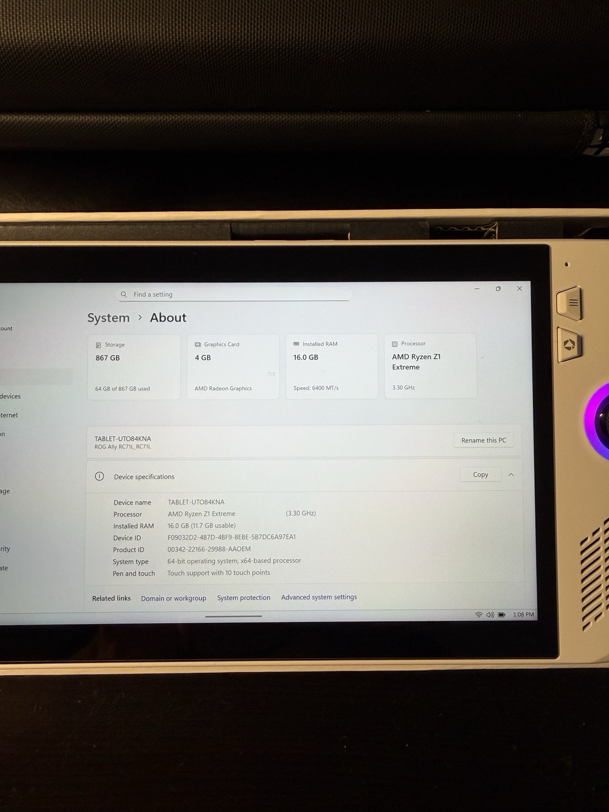 ASUS ROG Ally White w/ ASUS carrying case 1TB upgraded **MINT**