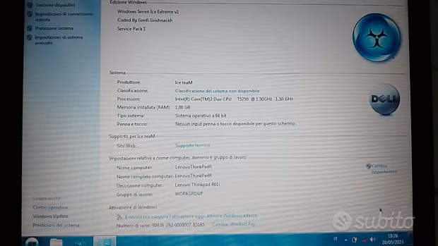 laptop pc lenovo thinkpad r61i + windows 7