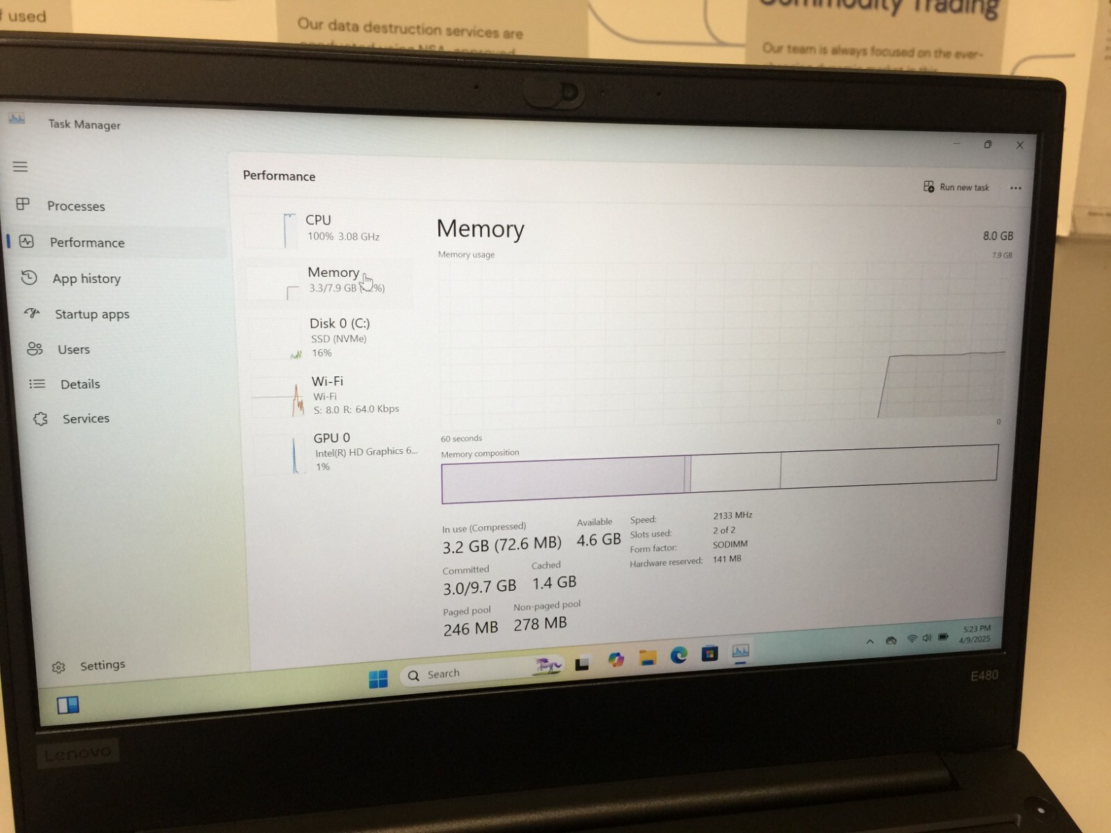 Lenovo ThinkPad E480 14″ core i5 7th Gen 2.50 GHz 8 GB RAM 256 GB SSD WIN 11 PRO