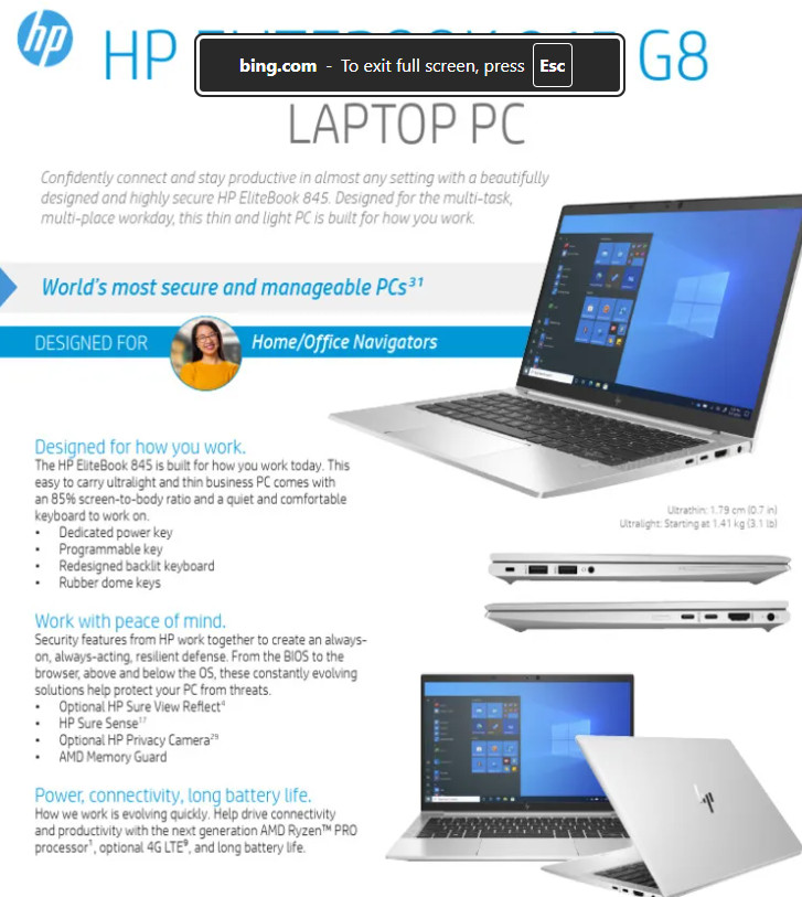 HP Elitebook 845 G8 15.6″ 8GB, i5-1035G1CPU, 256GB SSD,Silver (USED W/AC ADPR )