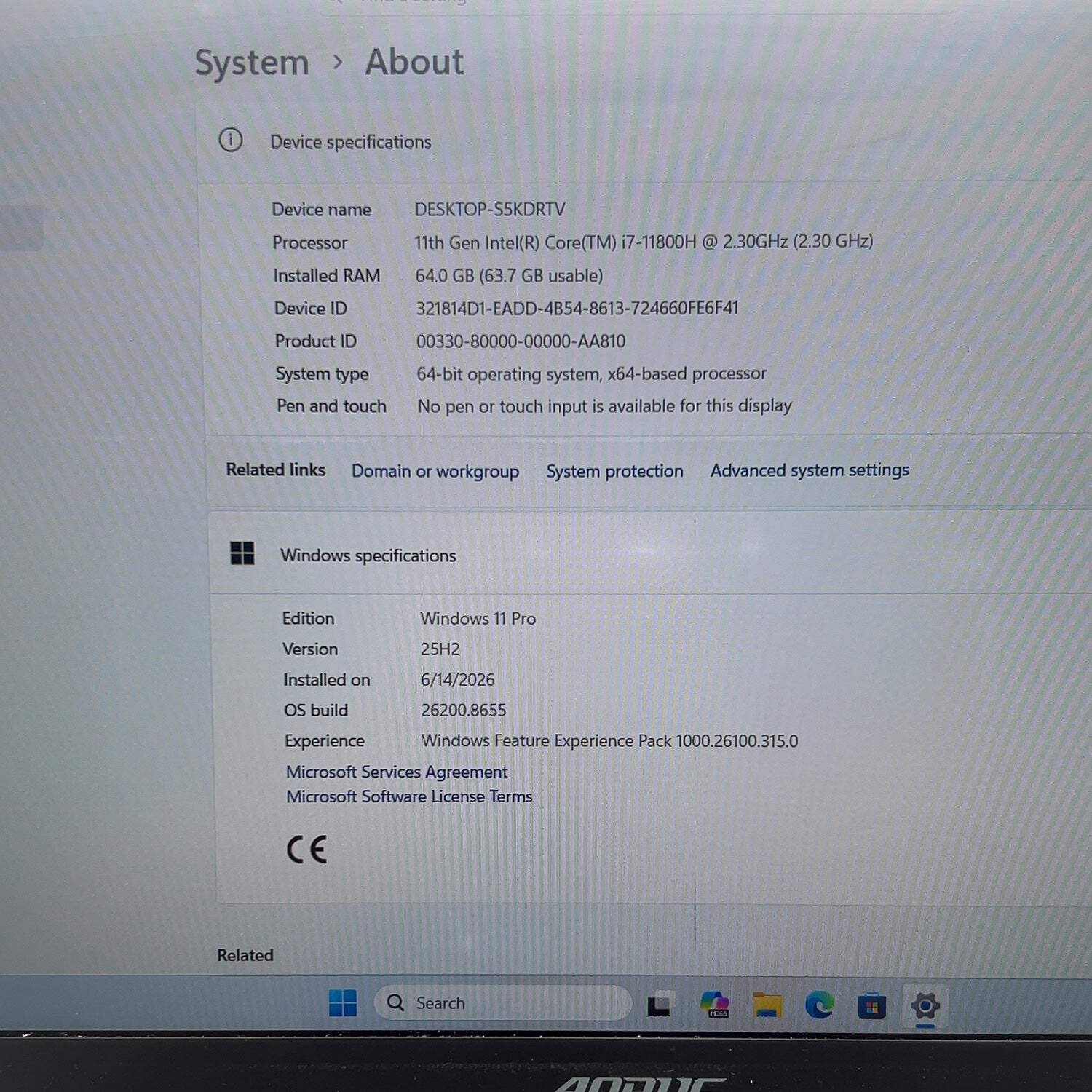 Gigabyte Aorus 15P YD RX5L 15.6″ i7-11800H 2.3GHz 64GB RAM 1TB SSD