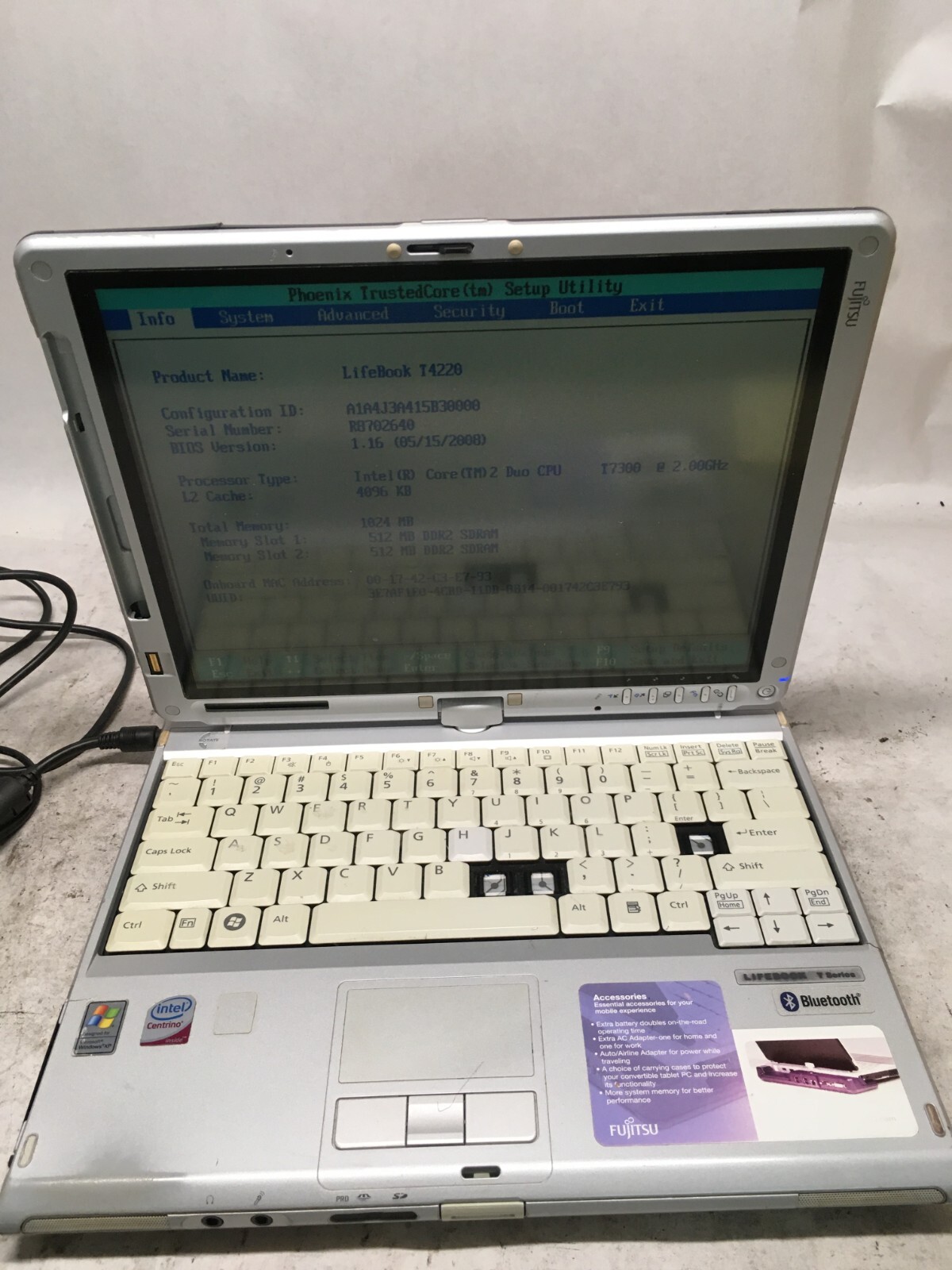 Fujitsu Lifebook T4220 [AS IS] Intel Duo Core T7300 @ 2 GHz