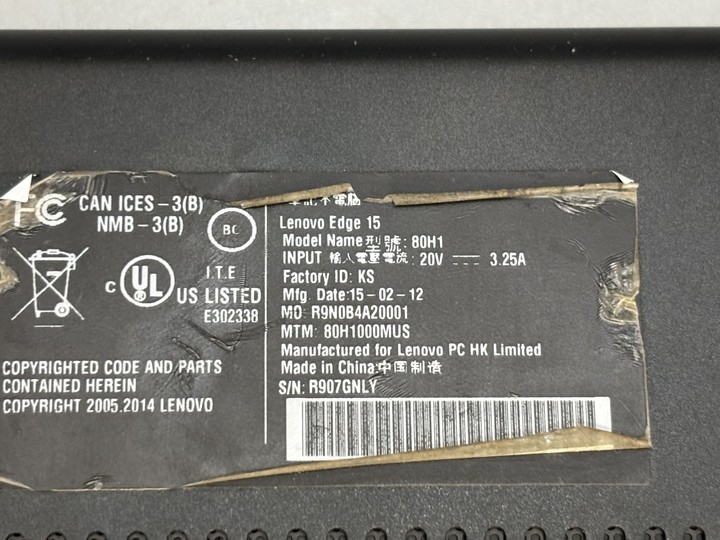 15.6″ Lenovo Edge 15 80H1 Laptop Intel i5-4210U 6GB RAM NO SSD Touchscreen