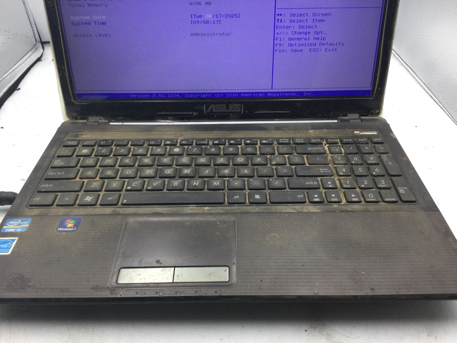 ASUS K538 – BOOTS TO BIOS – INTEL CORE I5 2430 – 4GB RAM – 15″ – READ DESCRIP-BB