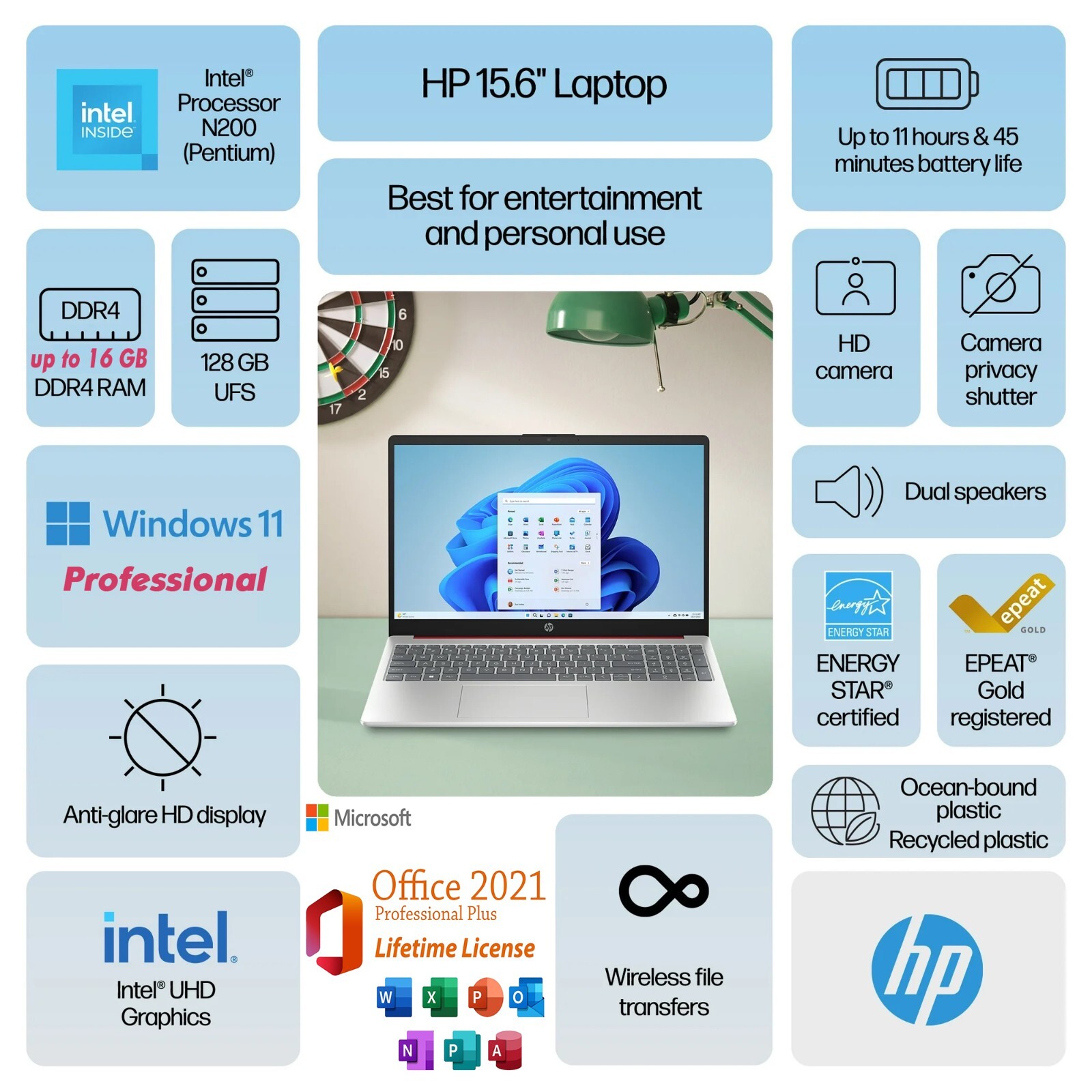HP Slim Laptop 15.6″ Intel N200 Up to 16GB RAM & 128B SSD Win11 Pro+OFFICE – Red