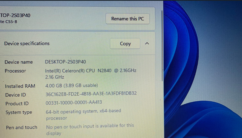 Toshiba Satellite C55-B 15.6″ WIN 11 ACTIVATED Intel 2.16/2.4GHZ 4GB RAM 320GB