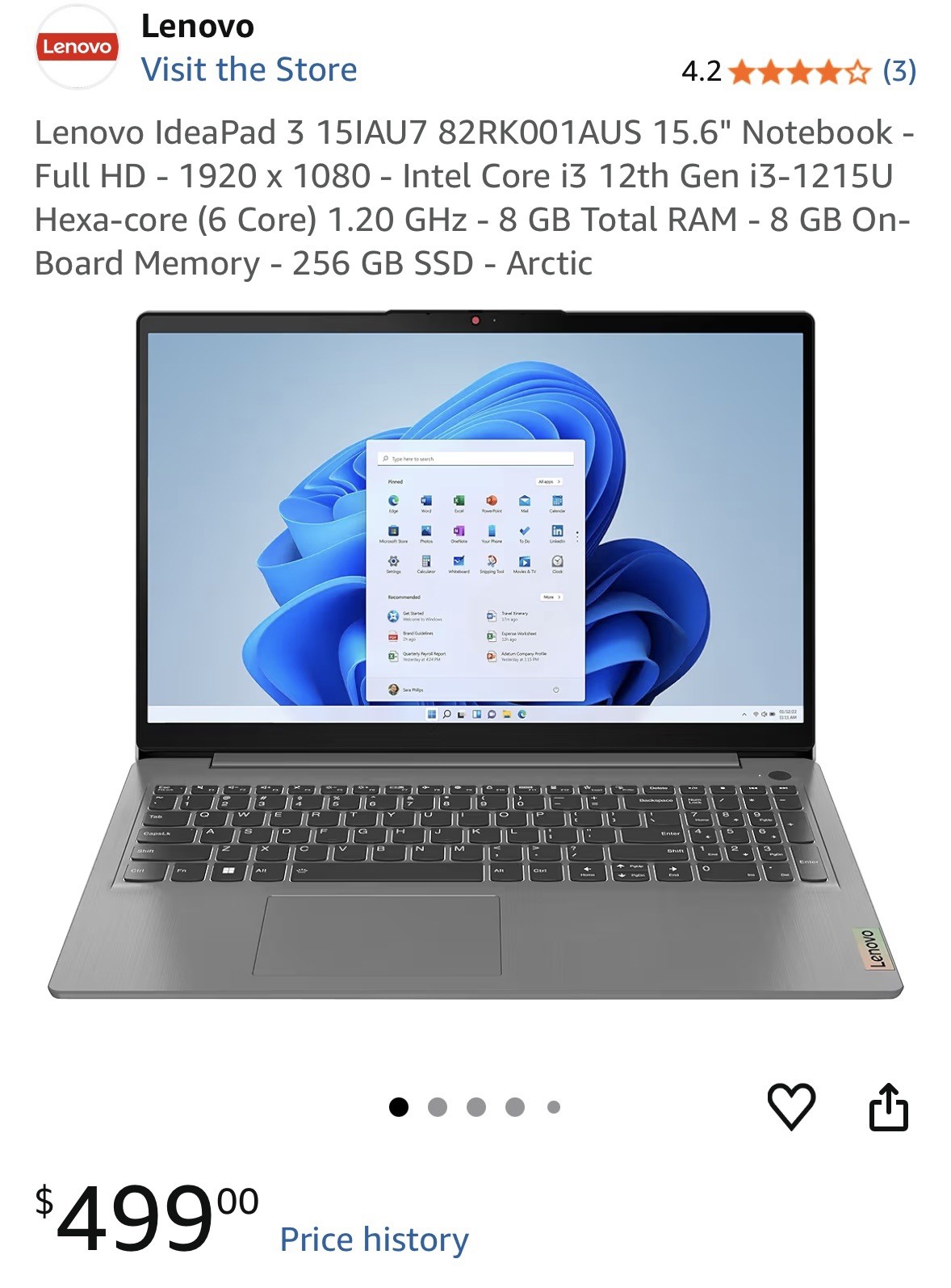 Lenovo IdeaPad 1 15IAU7 15.6″ i3-1215U 1.2GHz 8GB RAM 256GB SSD