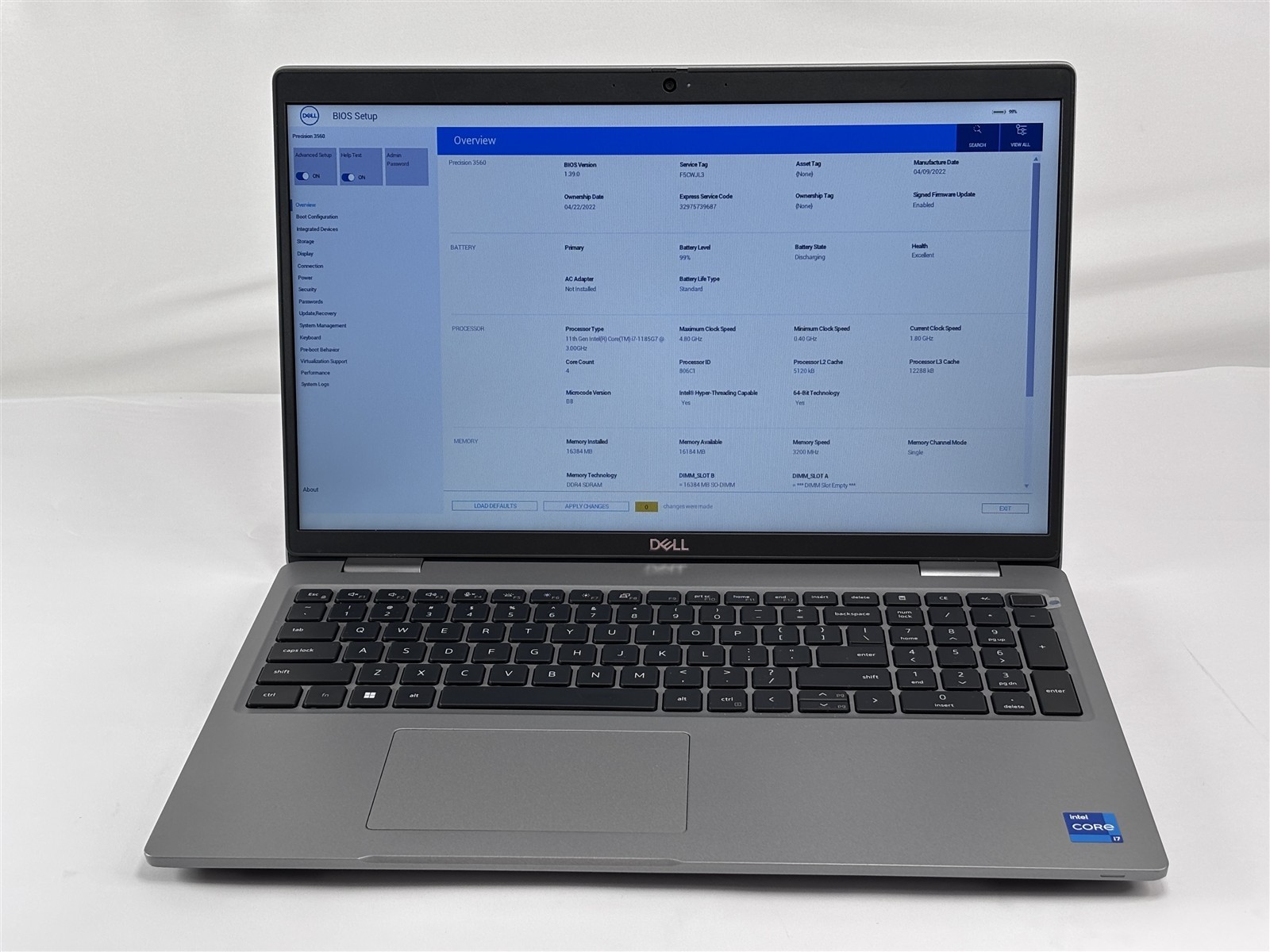 Dell Precision 3560 15.6″ Core i7-1185G7 3.0GHz 16GB 256GB Quadro