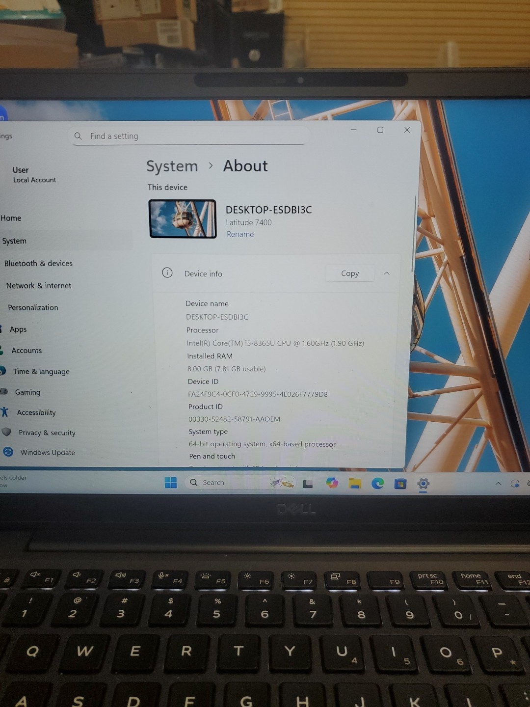 Dell Latitude 7400 14″ i5-8365U 8GB 256gb SSD Laptop W11P 123125-1