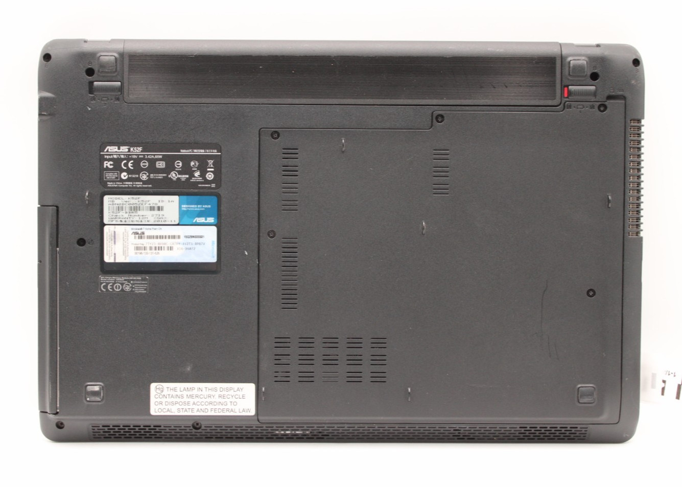 ASUS K52F Pentium-P6100@2.0GHz 2GB DDR3 NO STORAGE OR OS *USED/TESTED*