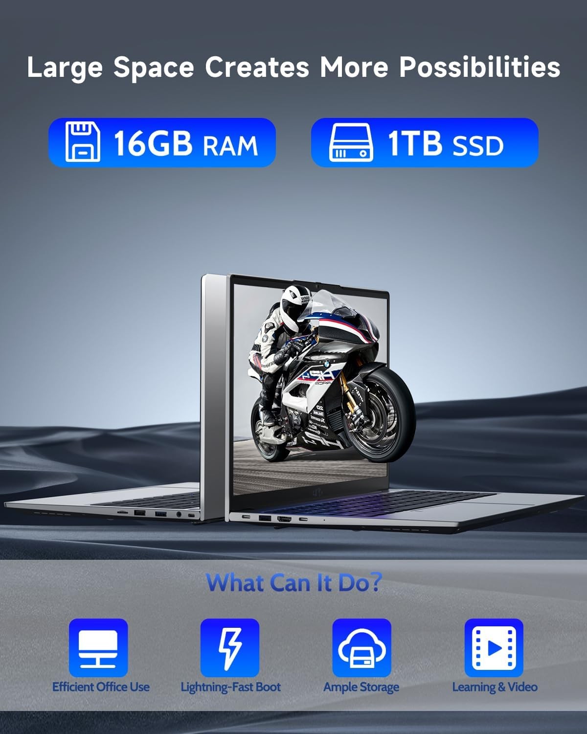 NIMO 15.6-FHD-Laptop Student, 16GB RAM 1TB SSD, N100 Processor Backlit KB Win11