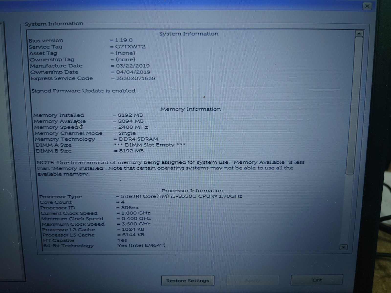 Dell Latitude 5490 14″ FHD i5-8350U 8GB RAM No OS/SSD