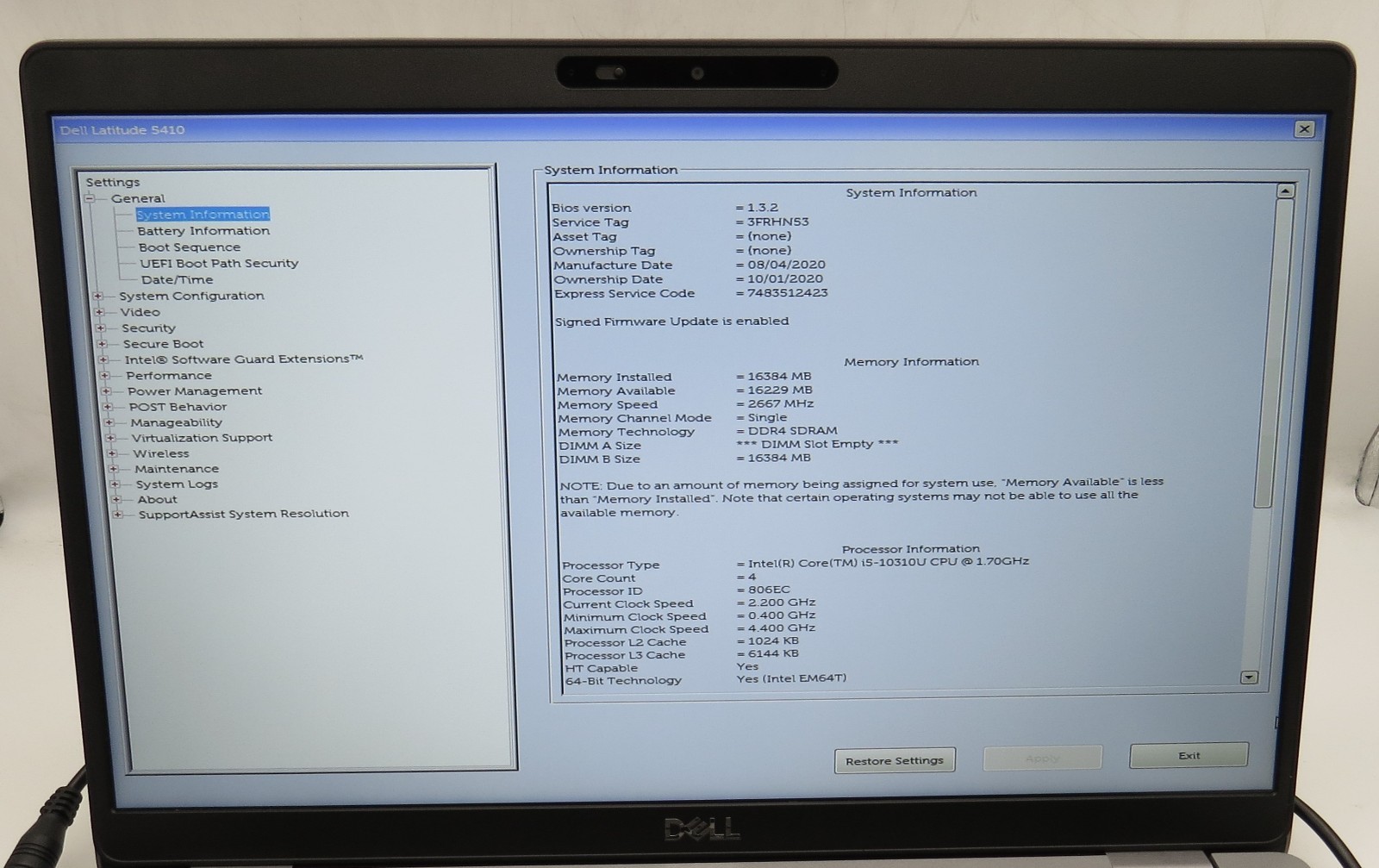 Dell Latitude 5410-13.3″-i5-1031U@1.7GHz-16GB RAM-512GB M.2 NVME-NO OS *READ*