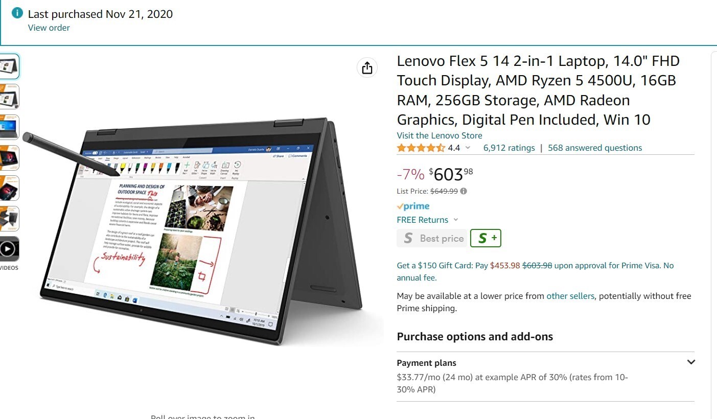 Lenovo IdeaPad Flex 5 14ARE05 81X2 Graphite Grey 14″ Win 10 OS Laptop 256GB/16GB