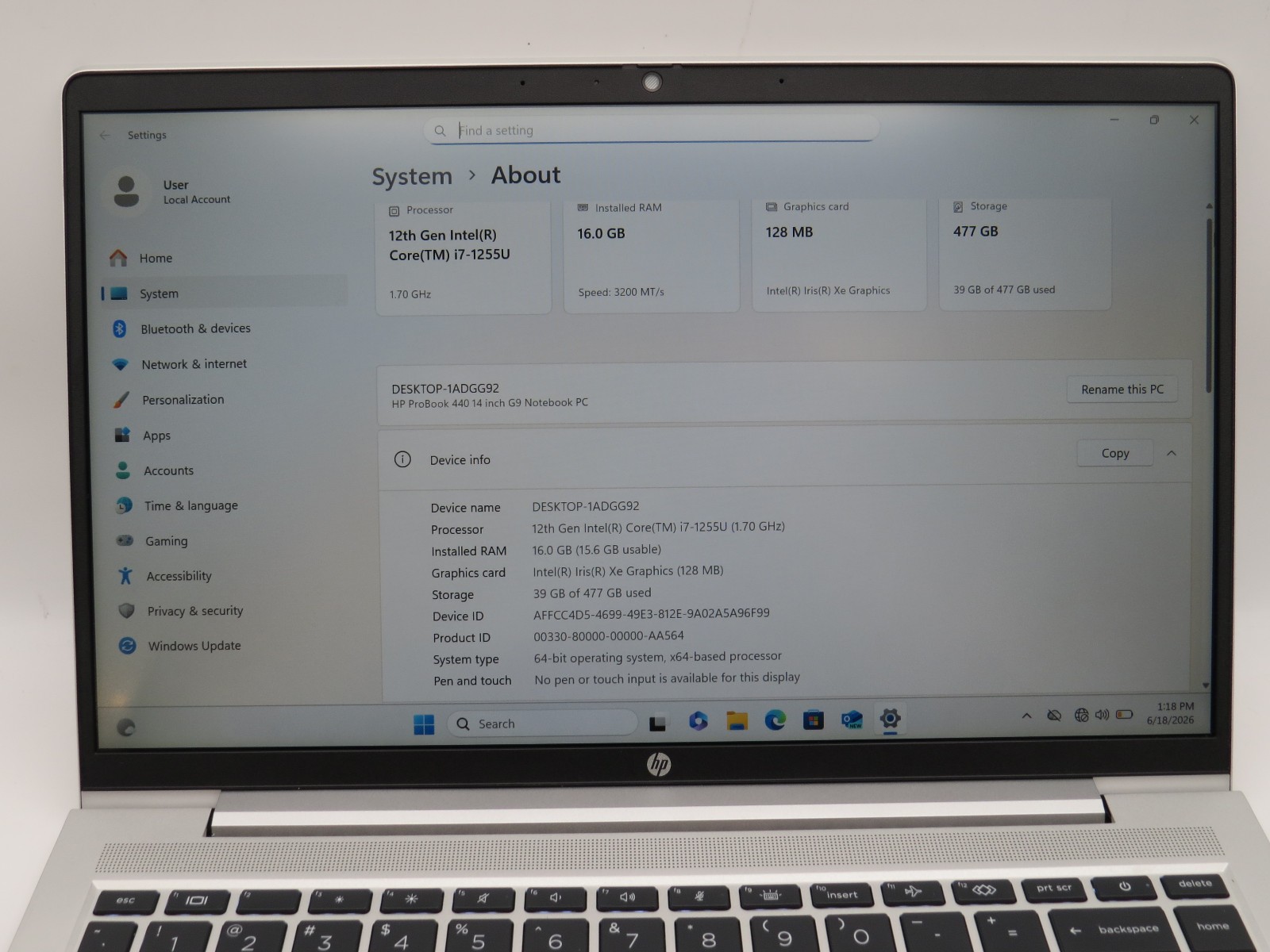 HP ProBook 440 G9 i7-1255U @ 1.7GHz | 16GB DDR4 | 512GB SSD | 14″ | Win 11 Pro