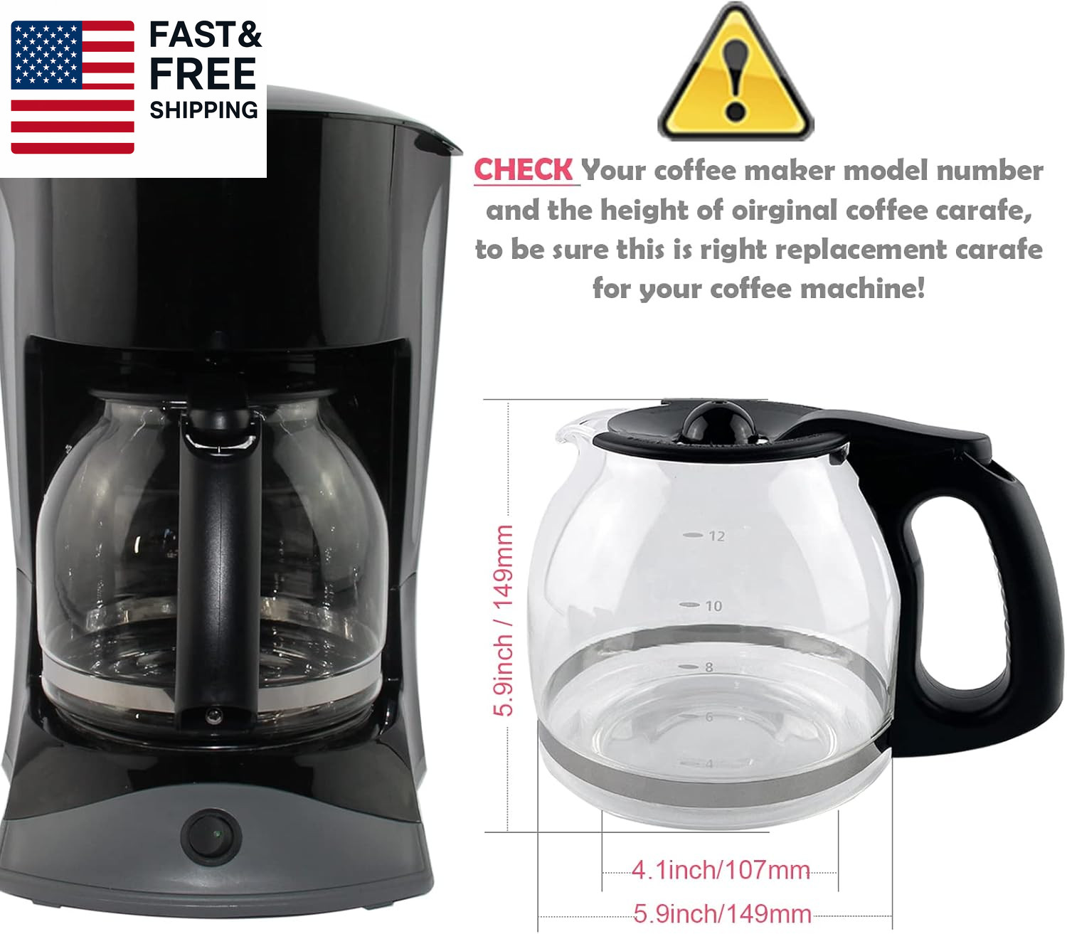 12-Cup Replacement Coffee Carafe Compatible with Mr. Coffee Coffee Maker Pot