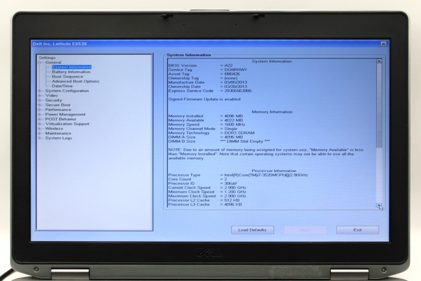 Dell Latitude E6530 i7-3520M@2.9GHz 4GB DDR3 NO STORAGE OR OS *USED/TESTED*