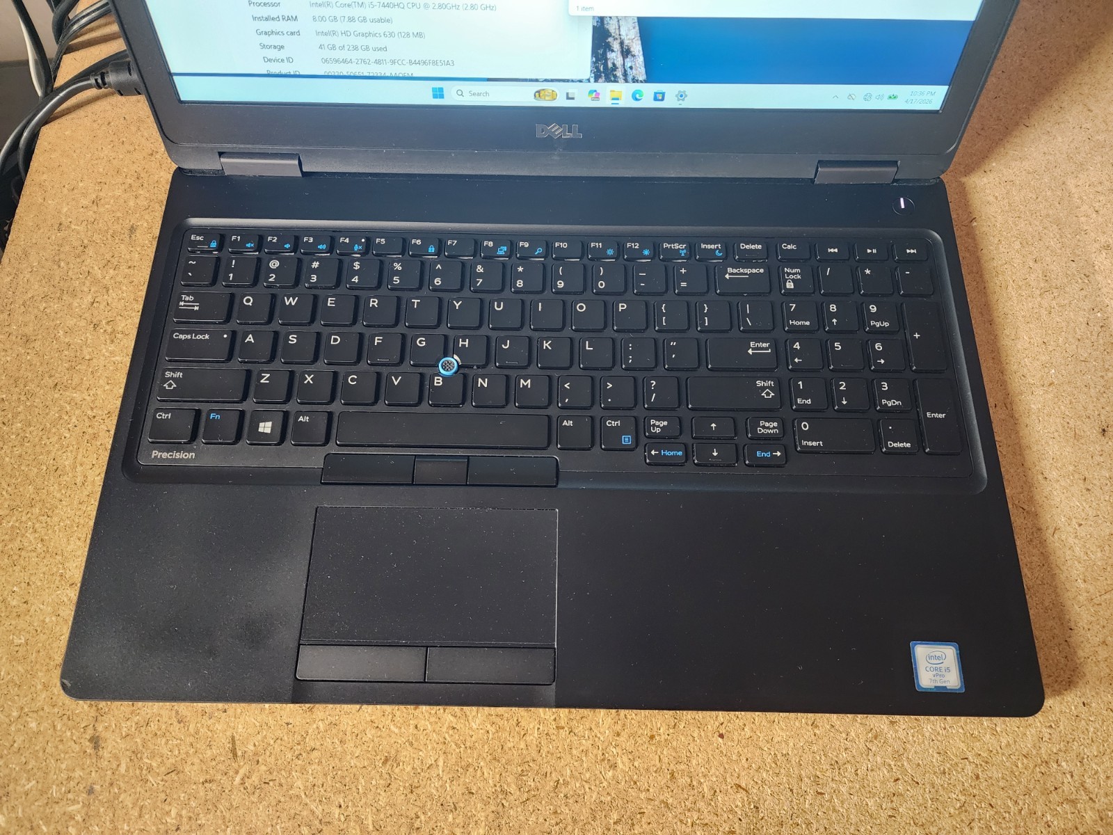 Dell Precision 3520 15.6” i5-7440HQ 2.8GHz 8GB RAM 256GB SSD Win 11 Pro