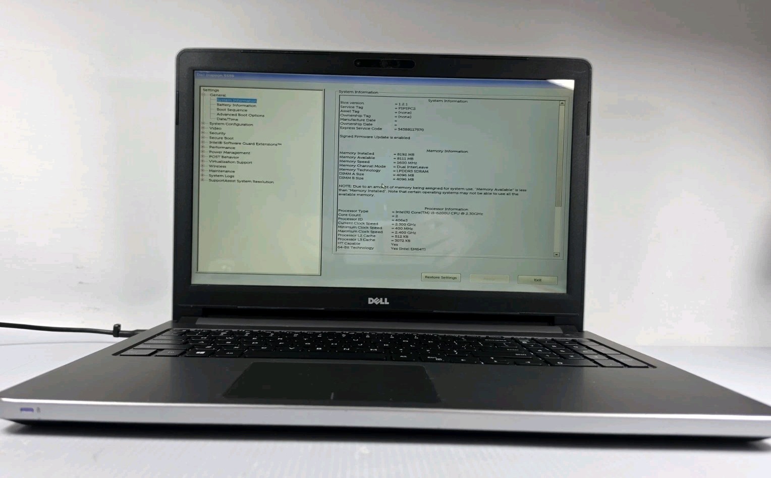 Dell Inspiron 5559 Laptop i5-6200U @2.30GHz | No HDD | 8GB RAM | No OS (READ)