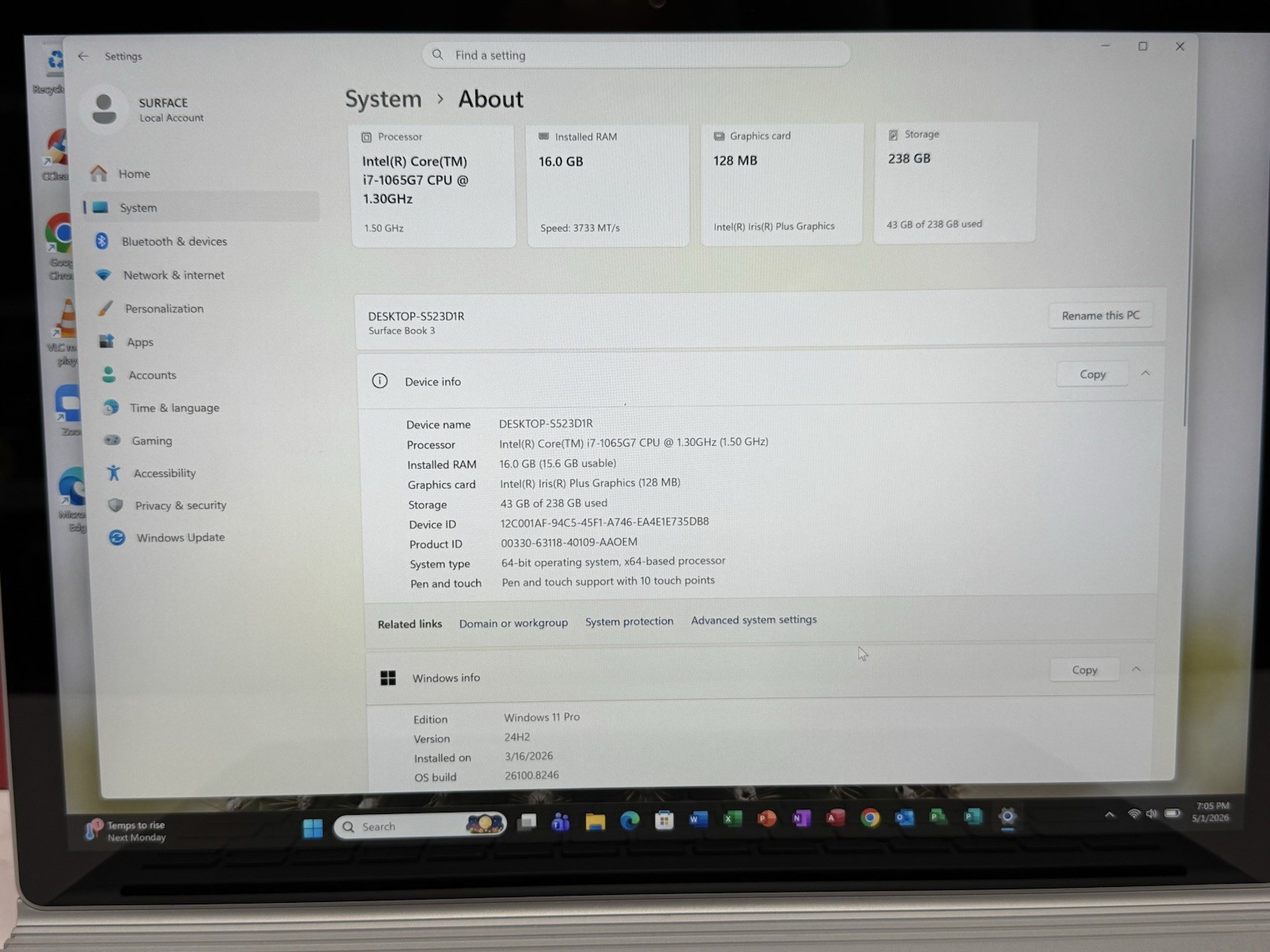 Surface Book 3 14” 1900 i7 1065G7 1.3GHz 16GB RAM 256GB SSD Iris Plus