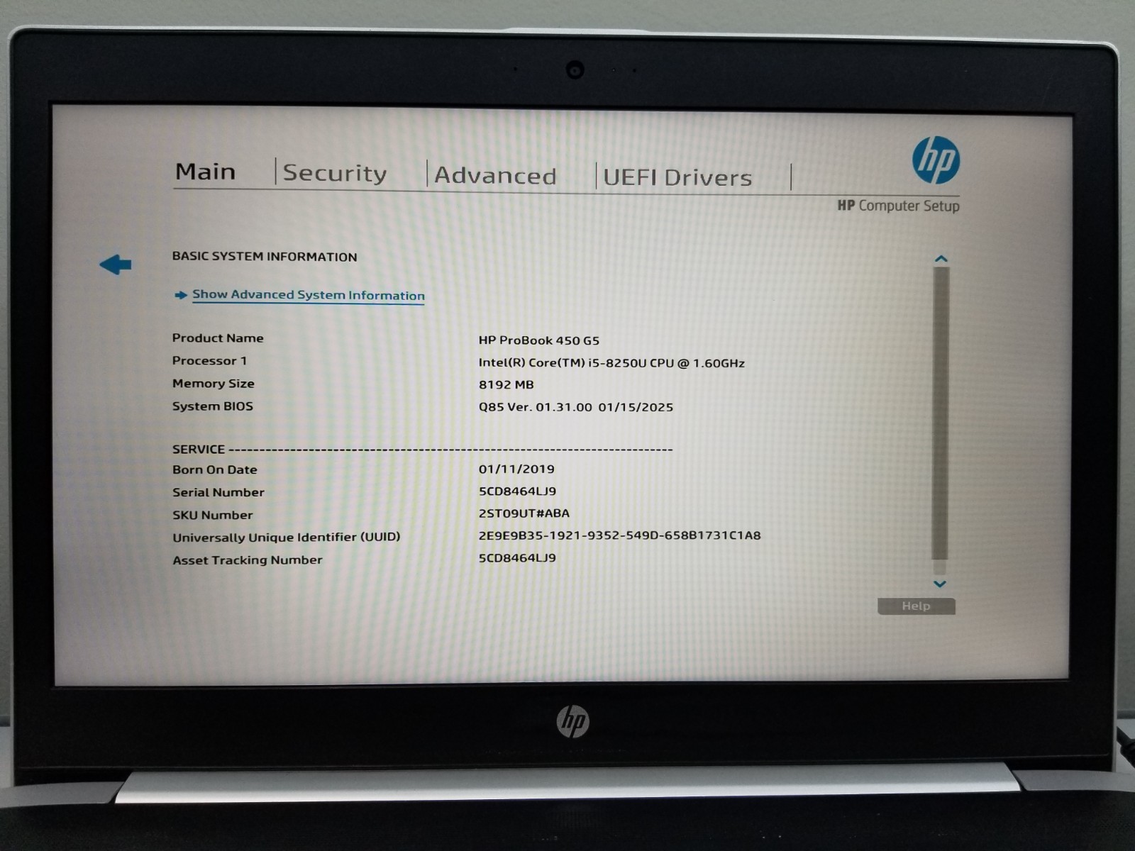 HP ProBook 450 G5 15.6″ FHD i5-8250U 1.6GHz 8GB RAM 256GB NVMe Win 11 Pro WiFi