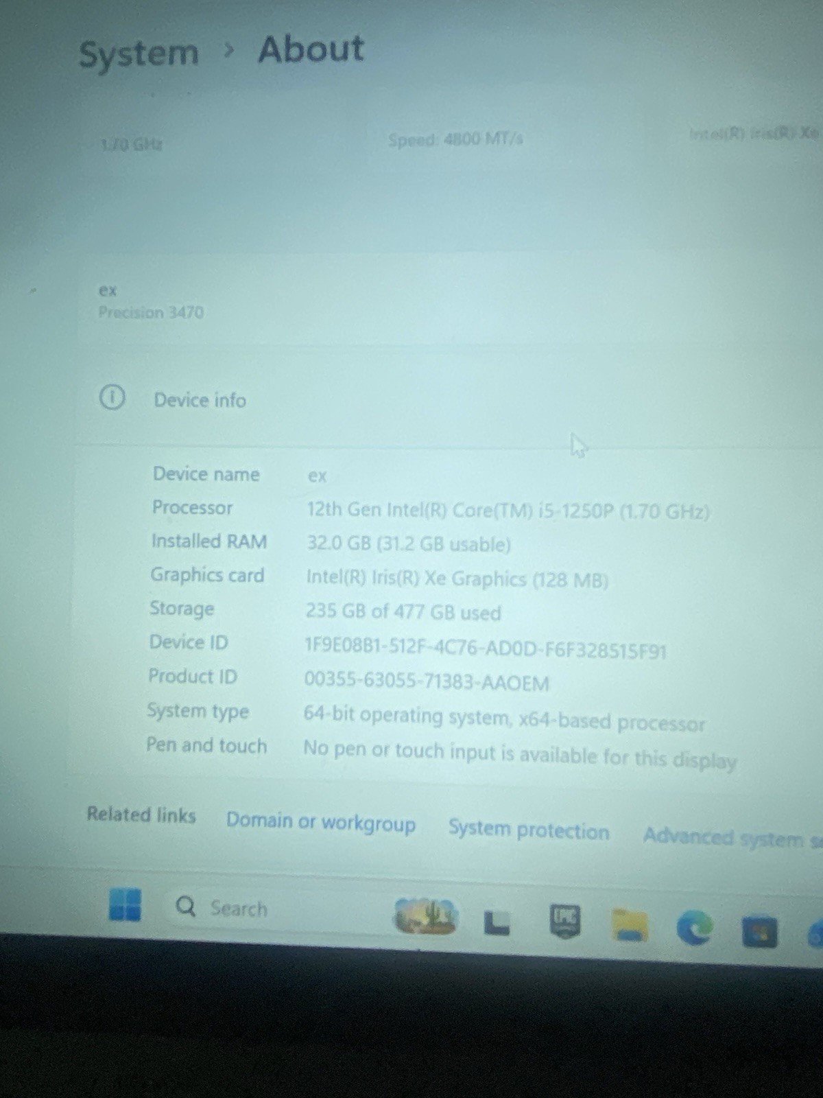 Dell Precision 3470 14″ i5-1250P 32GB RAM 477GB SSD Win11 Silver