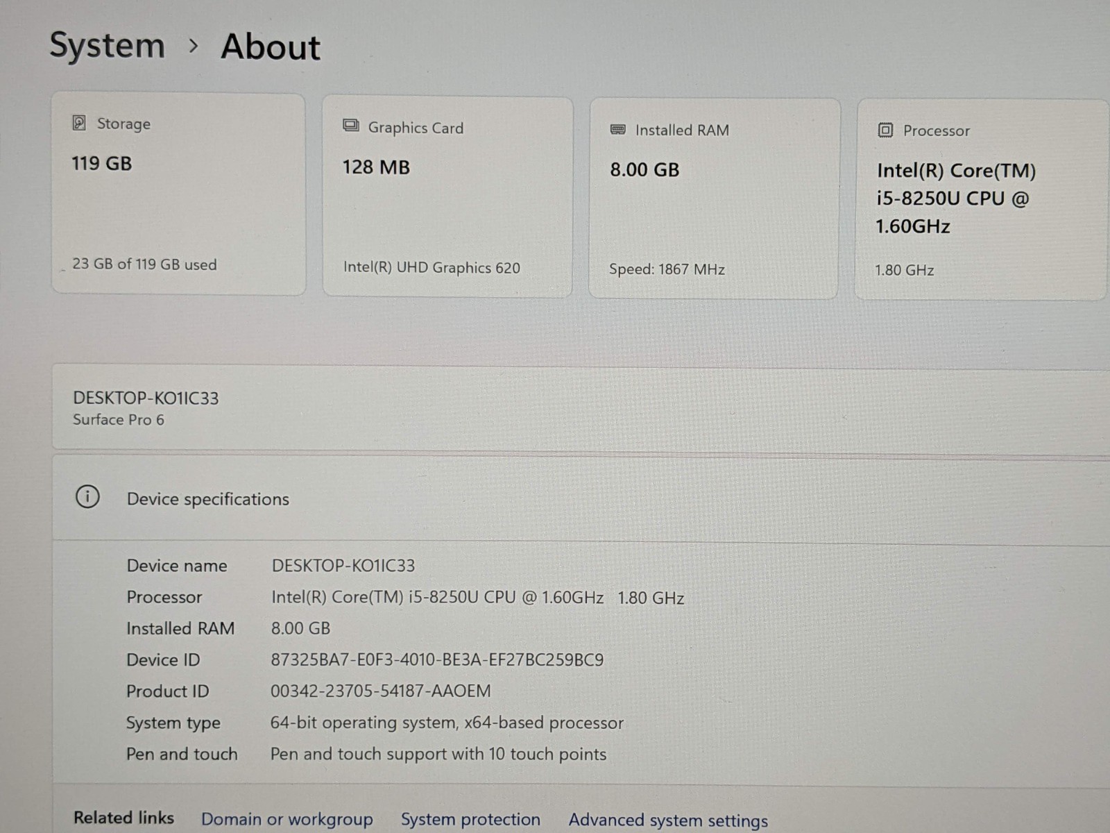 MS Surface Pro 6 1796 12.3″ 2736×1824 TOUCH i5-8250U 1.6GHz 8GB 128GB SSD W11H