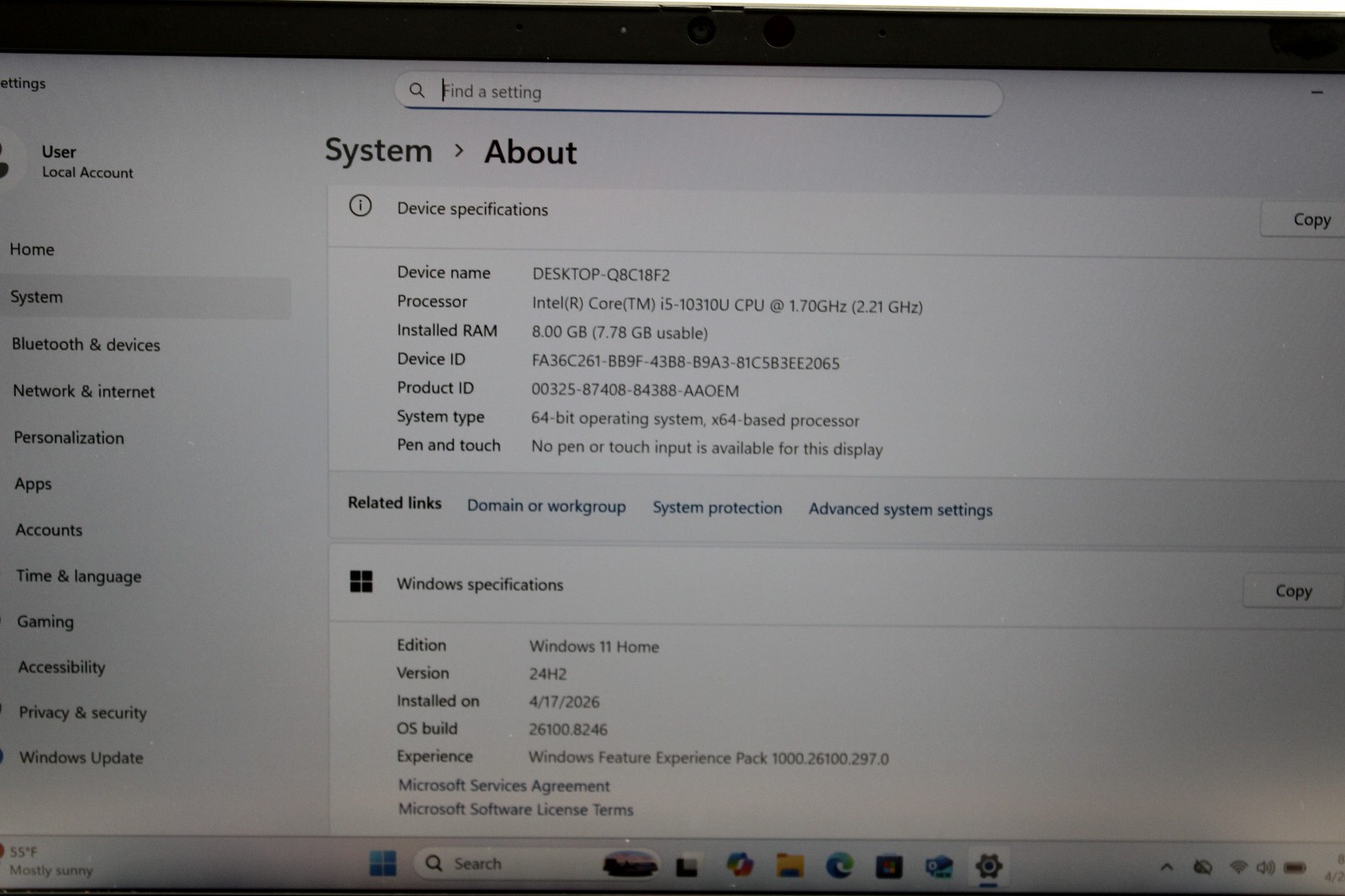HP EliteBook 830 G7 _ i5-10310U @ 1.7 _ 8GB RAM _ 256GB SSD _ W11H