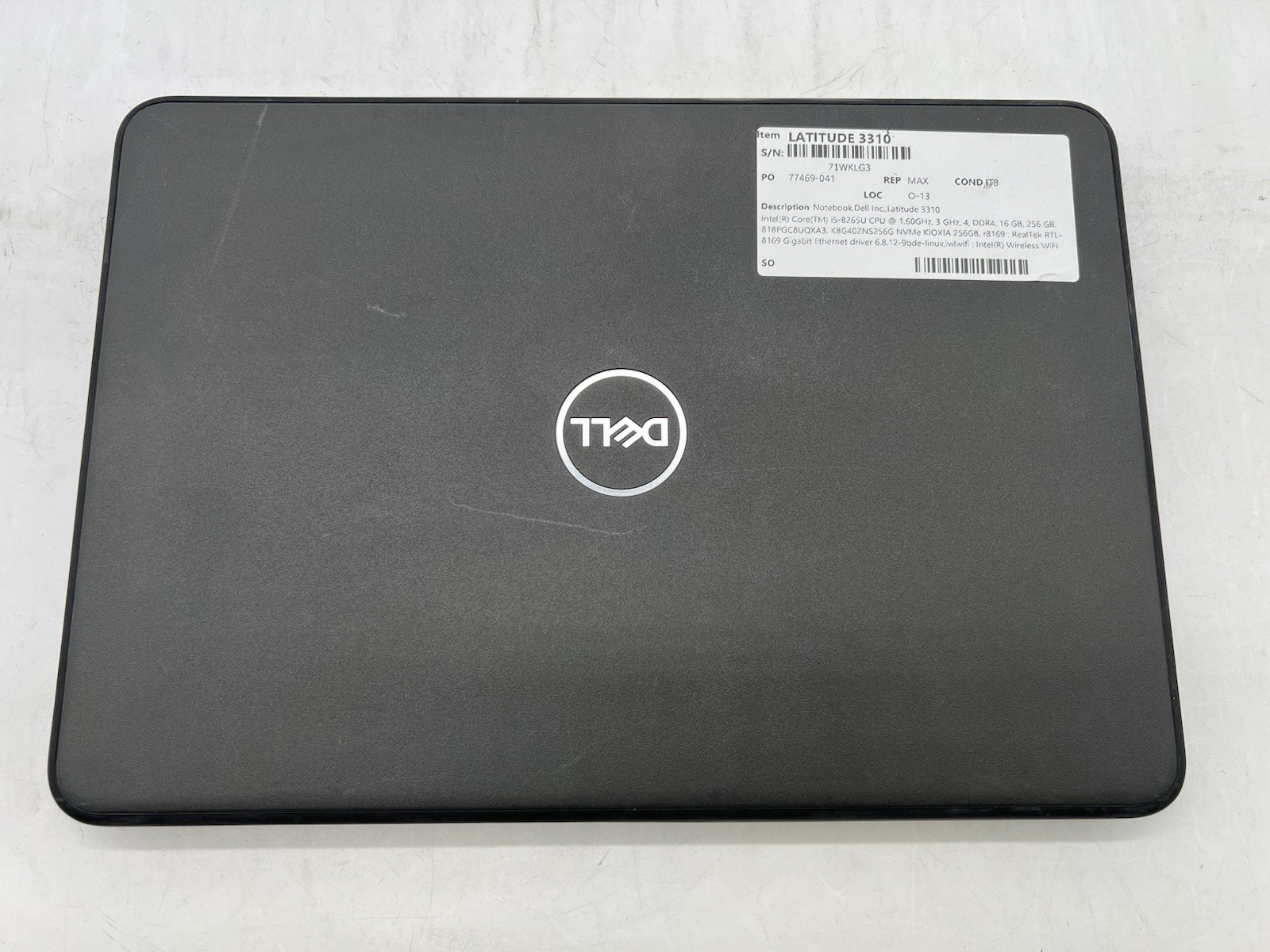 Dell Latitude 3310, i5-8265U CPU, @ 1.60GHz, 16GB RAM, 256GB NVMe-No OS/Adapter