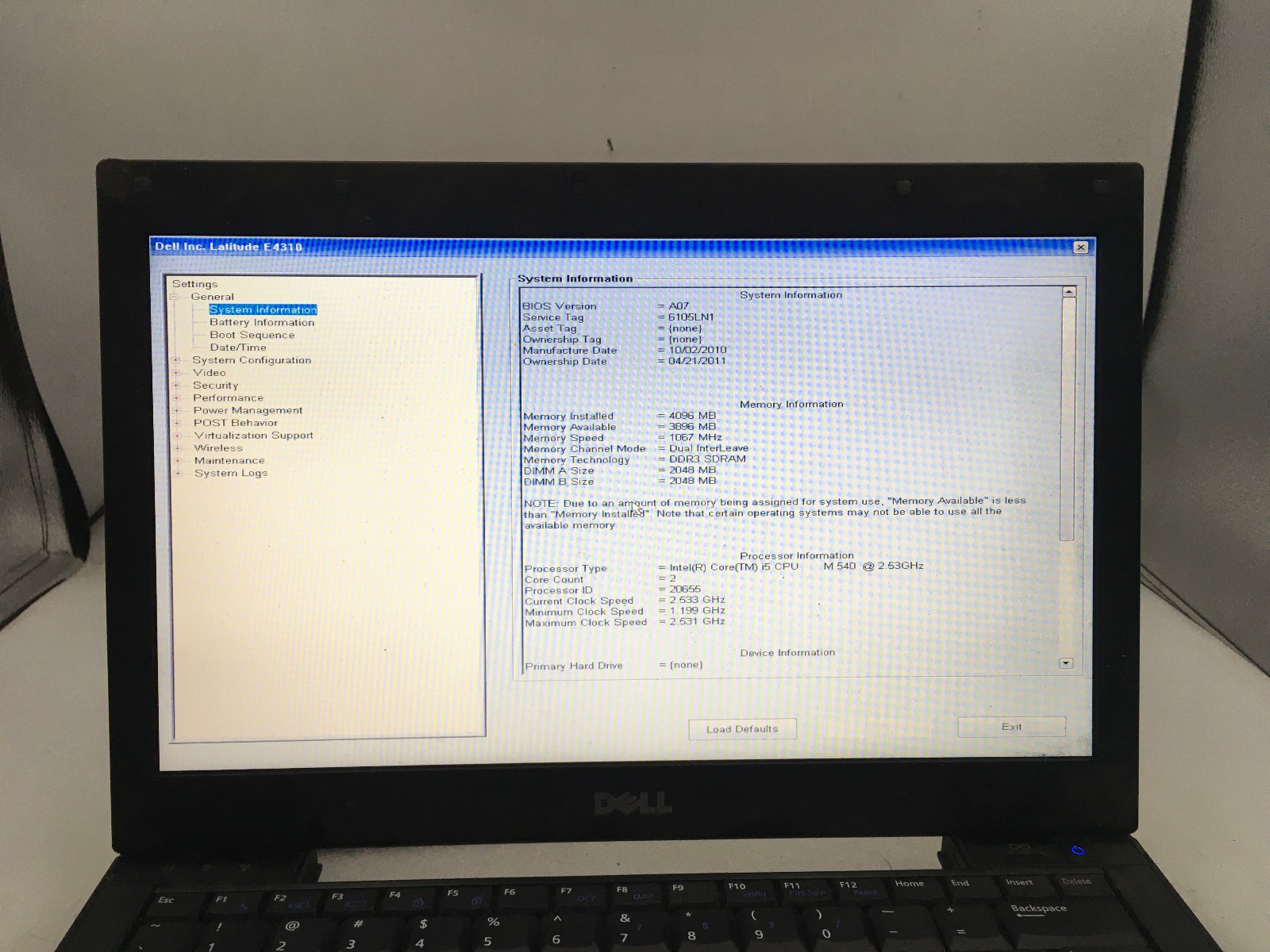 DELL LATITUDE E4310 – BOOTS TO BIOS – INTEL I5 M540 – 4GB RAM – 13″ – READ – BB