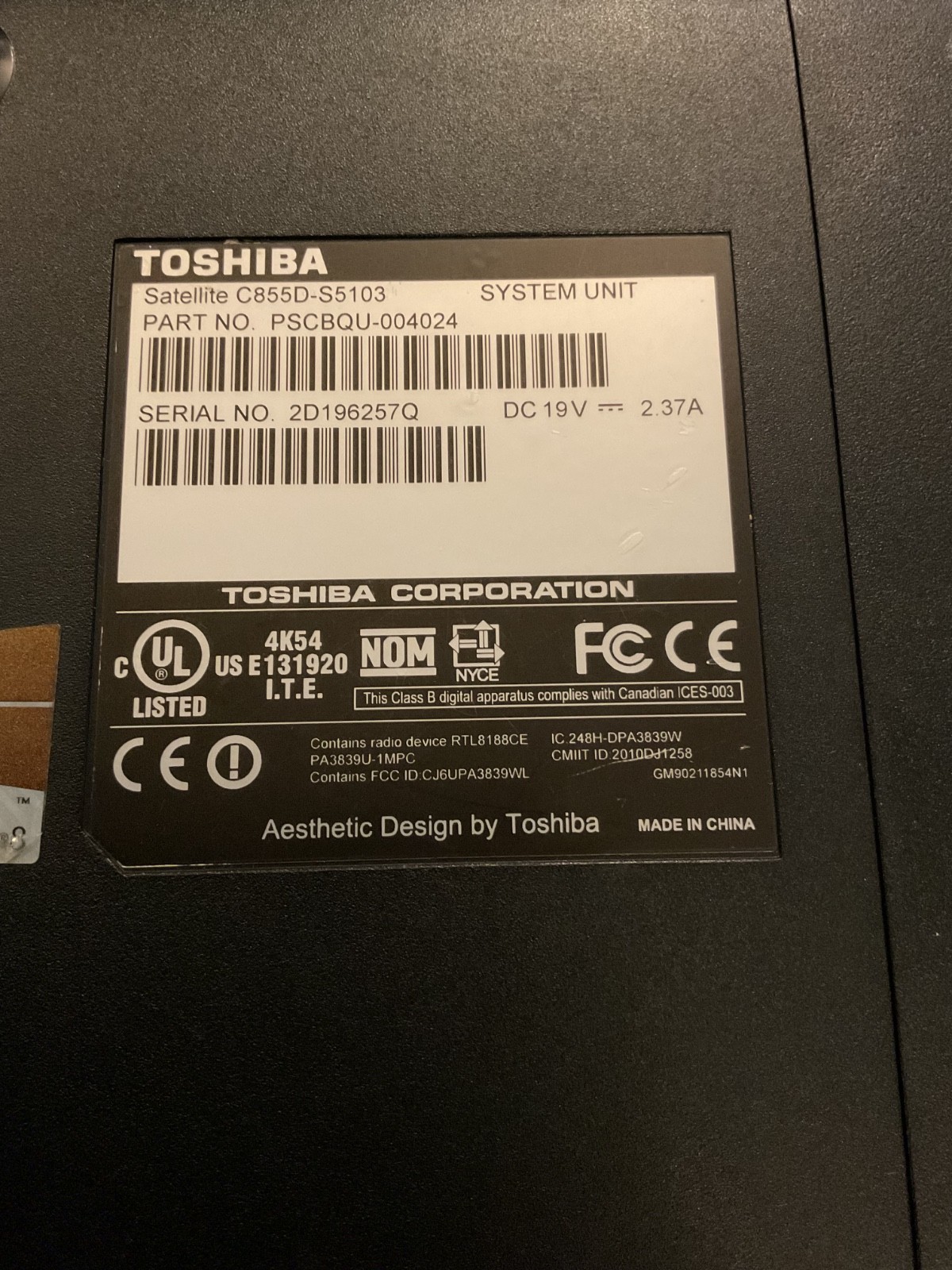 TOSHIBA Satellite AMD C855D 15+” Laptop Great Working Condition No Pin