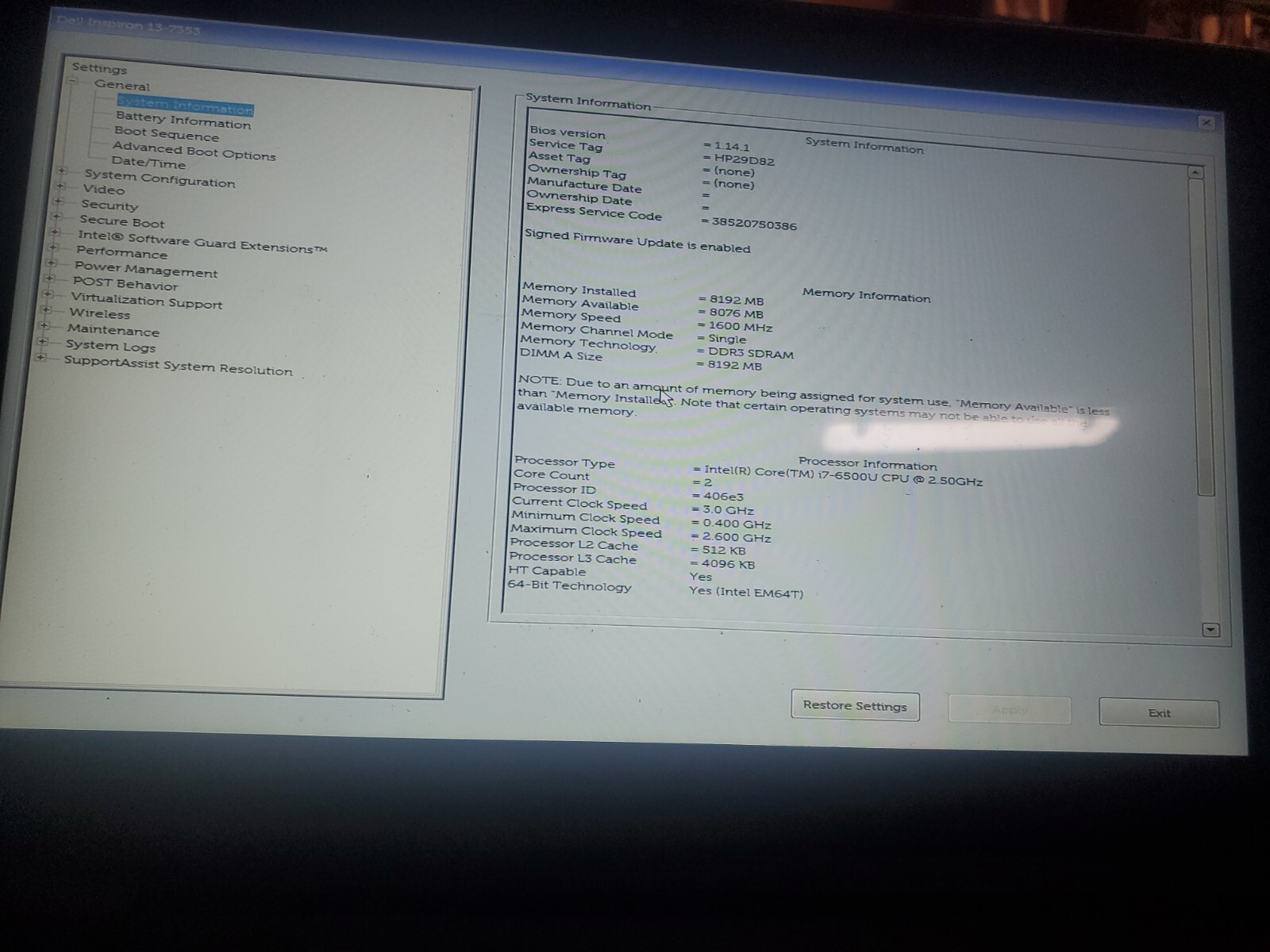 Dell Inspiron 13-7353 i7-6500U 2.50GHz 8gb ram 500gb , parts
