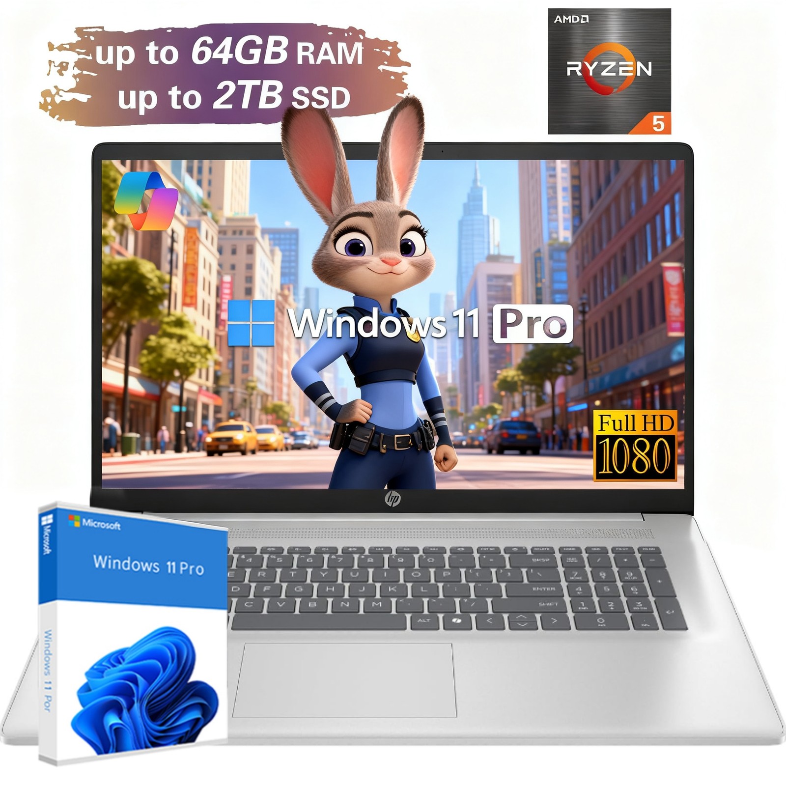 📍HP 17.3″ Touch Laptop 4.30GHz AMD Ryzen 5 Notebook 64GB RAM 2TB Windows 11 PRO