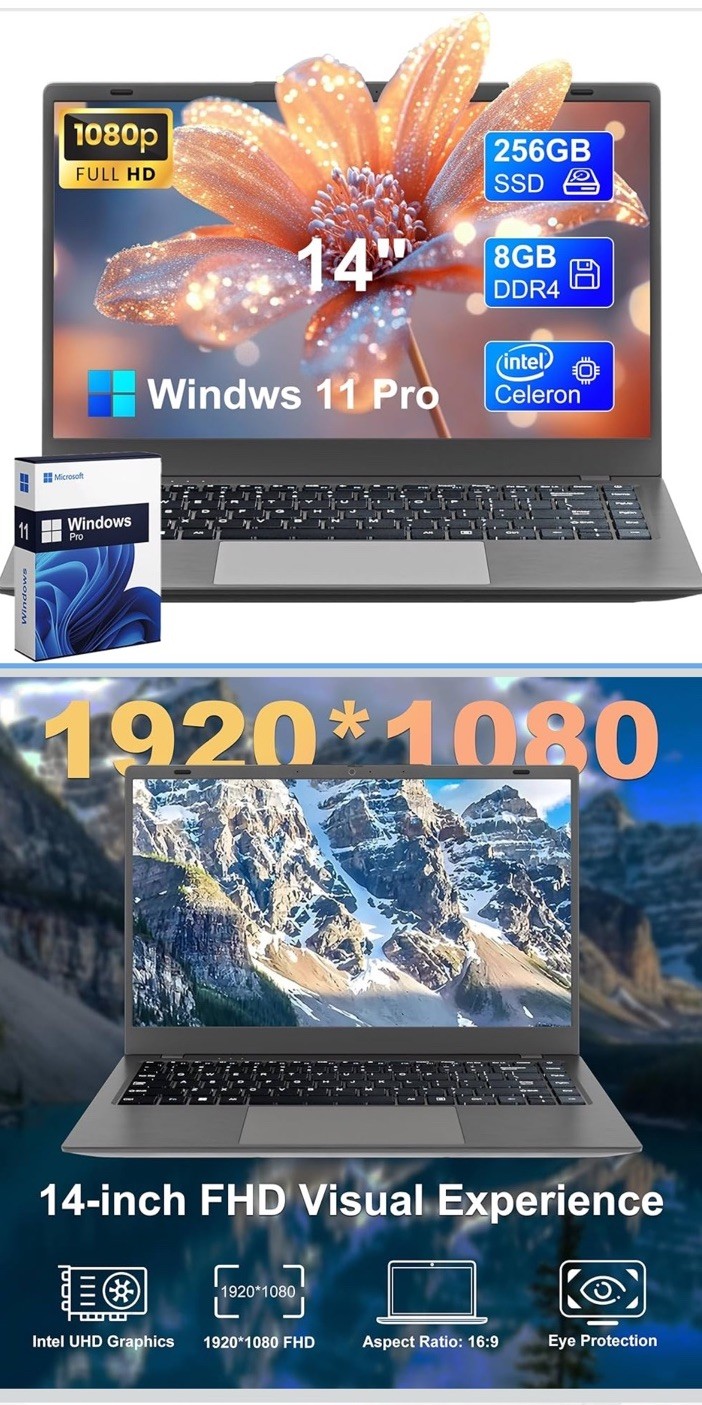 2025 New Portable Laptop,Student and Business,14″ FHD IPS Display,N5095 Proce…